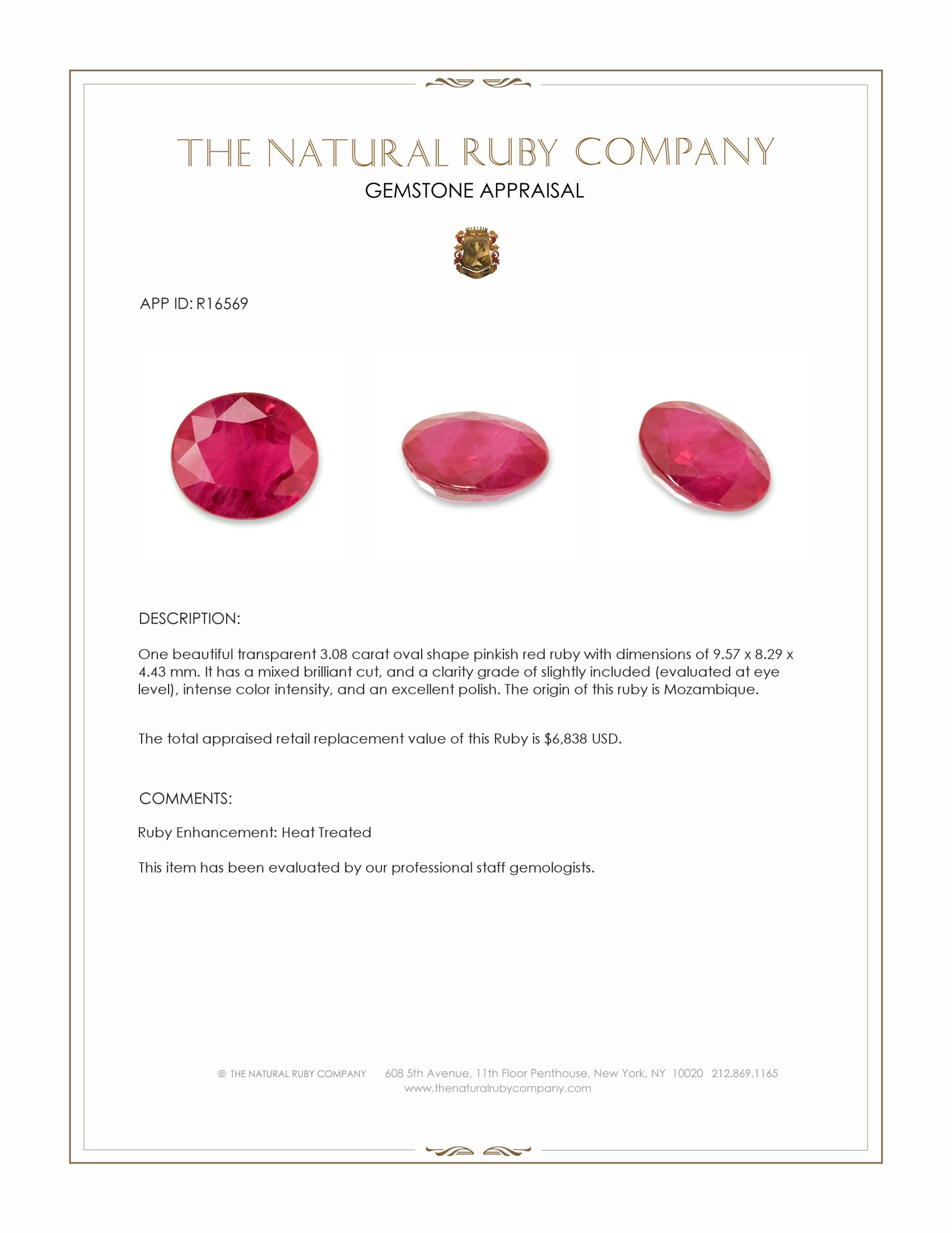 3.08 Ct. Pinkish Red Ruby from Mozambique