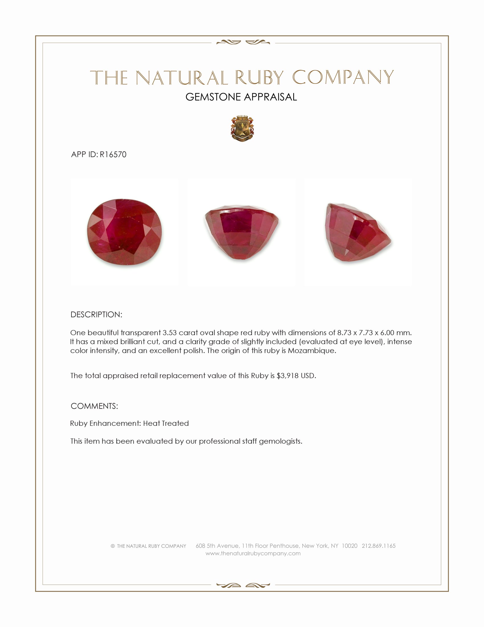 3.53 Ct. Ruby from Mozambique