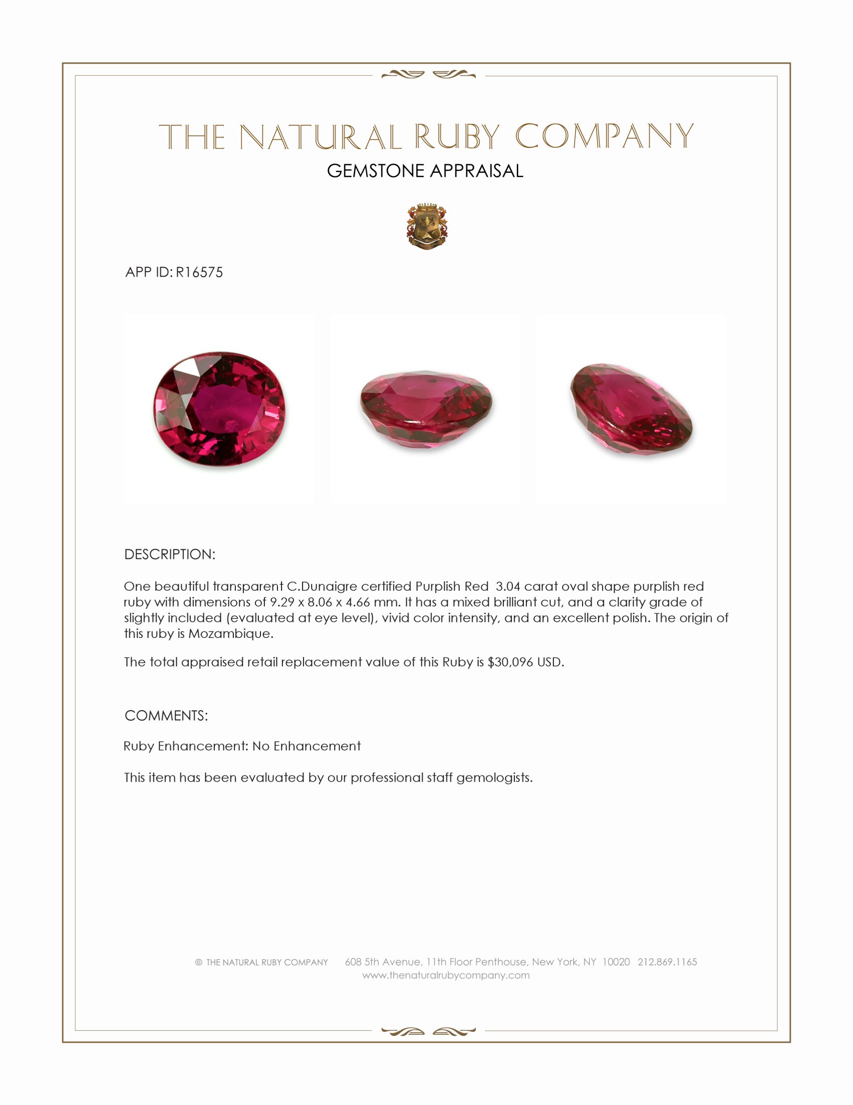 3.04 Ct. Purplish Red Ruby from Mozambique