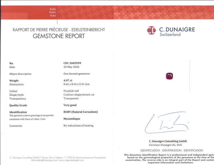 4.07 Ct. Purplish Red Ruby from Mozambique