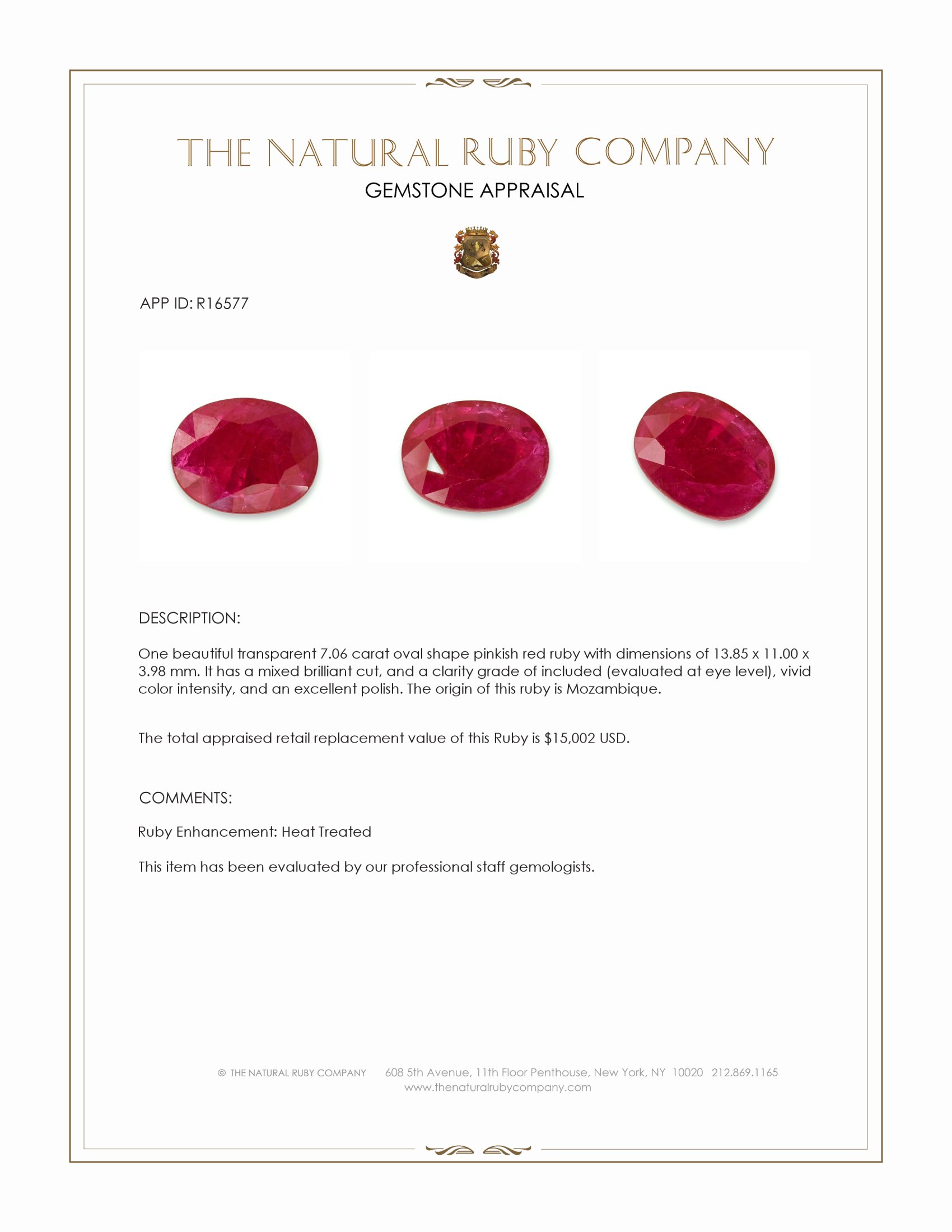 7.06 Ct. Pinkish Red Ruby from Mozambique