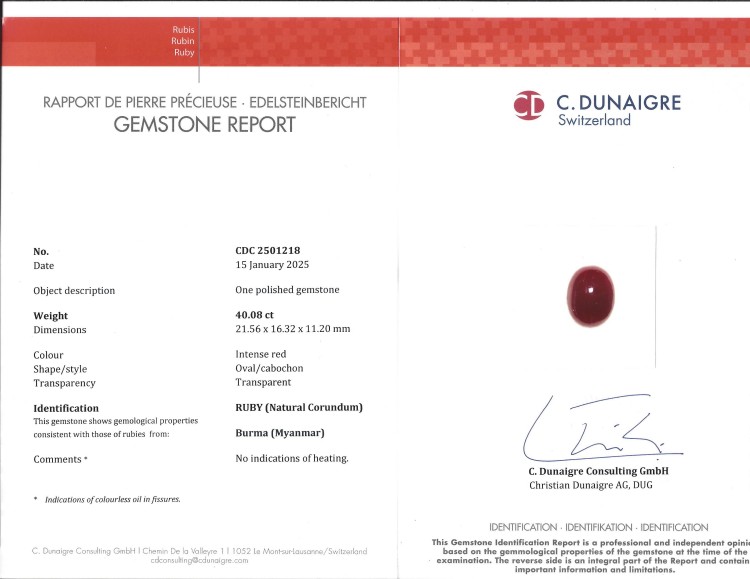 40.08 Ct. Cabochon Ruby from Burma (Myanmar)