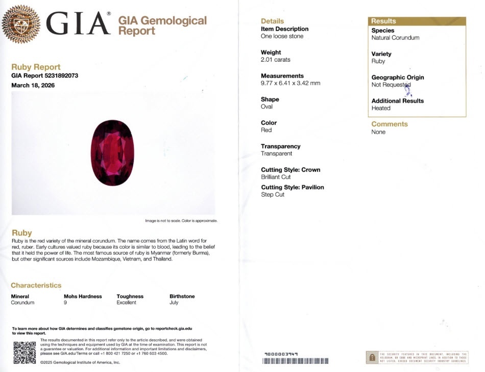 2.01 Ct. Ruby from Mozambique