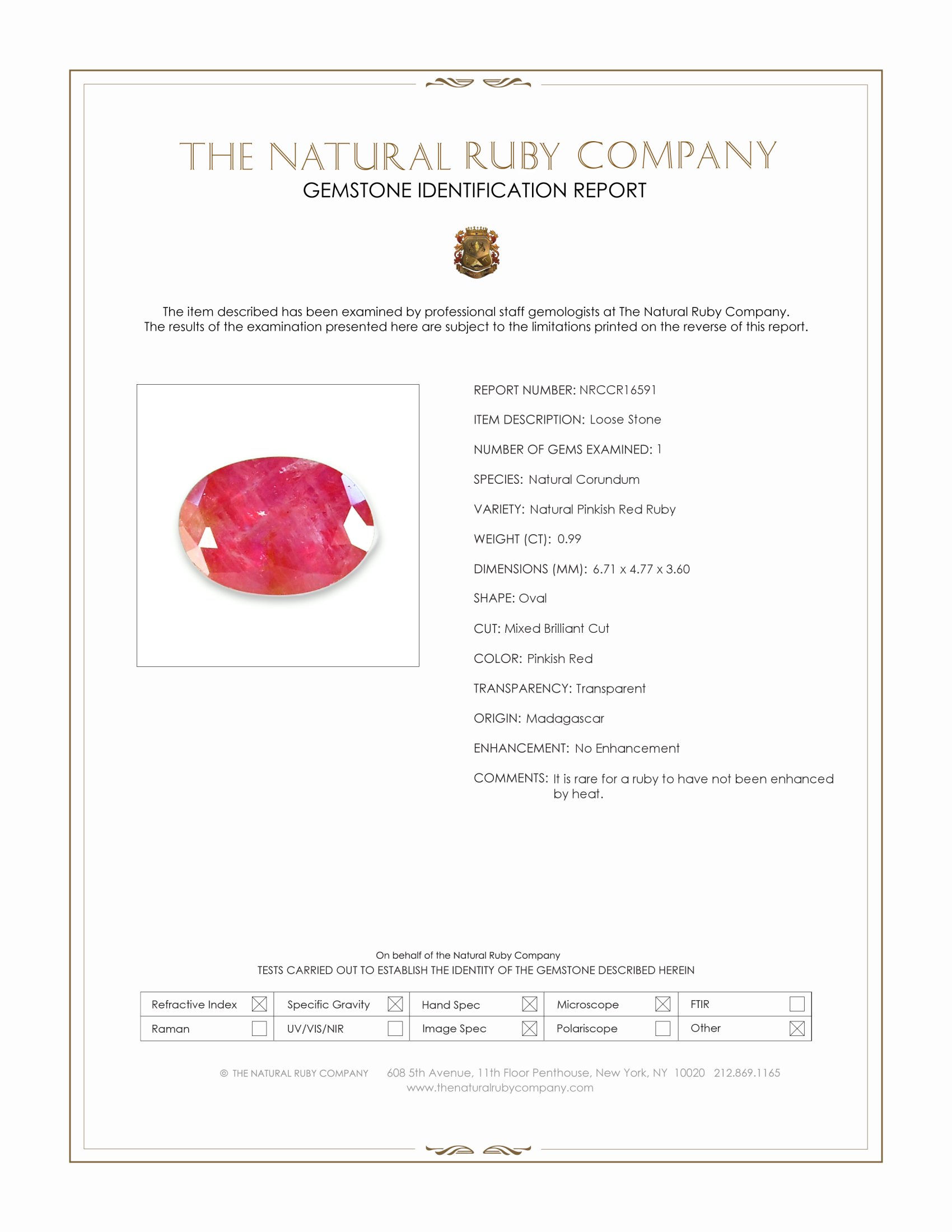 0.99 Ct. Pinkish Red Ruby from Madagascar