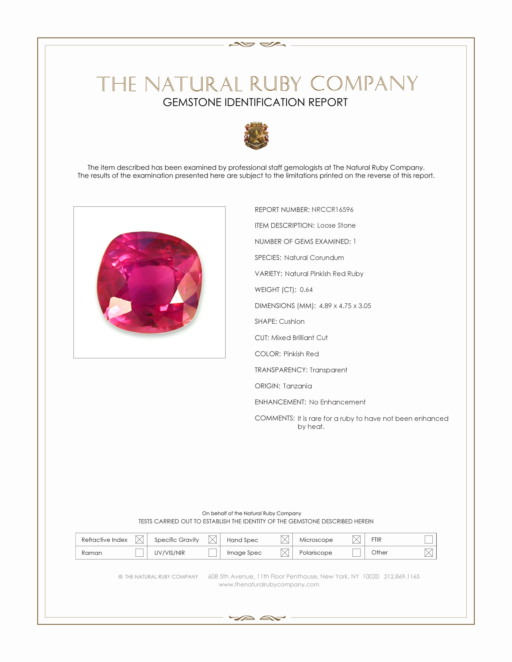 0.64 Ct. Pinkish Red Ruby from Tanzania