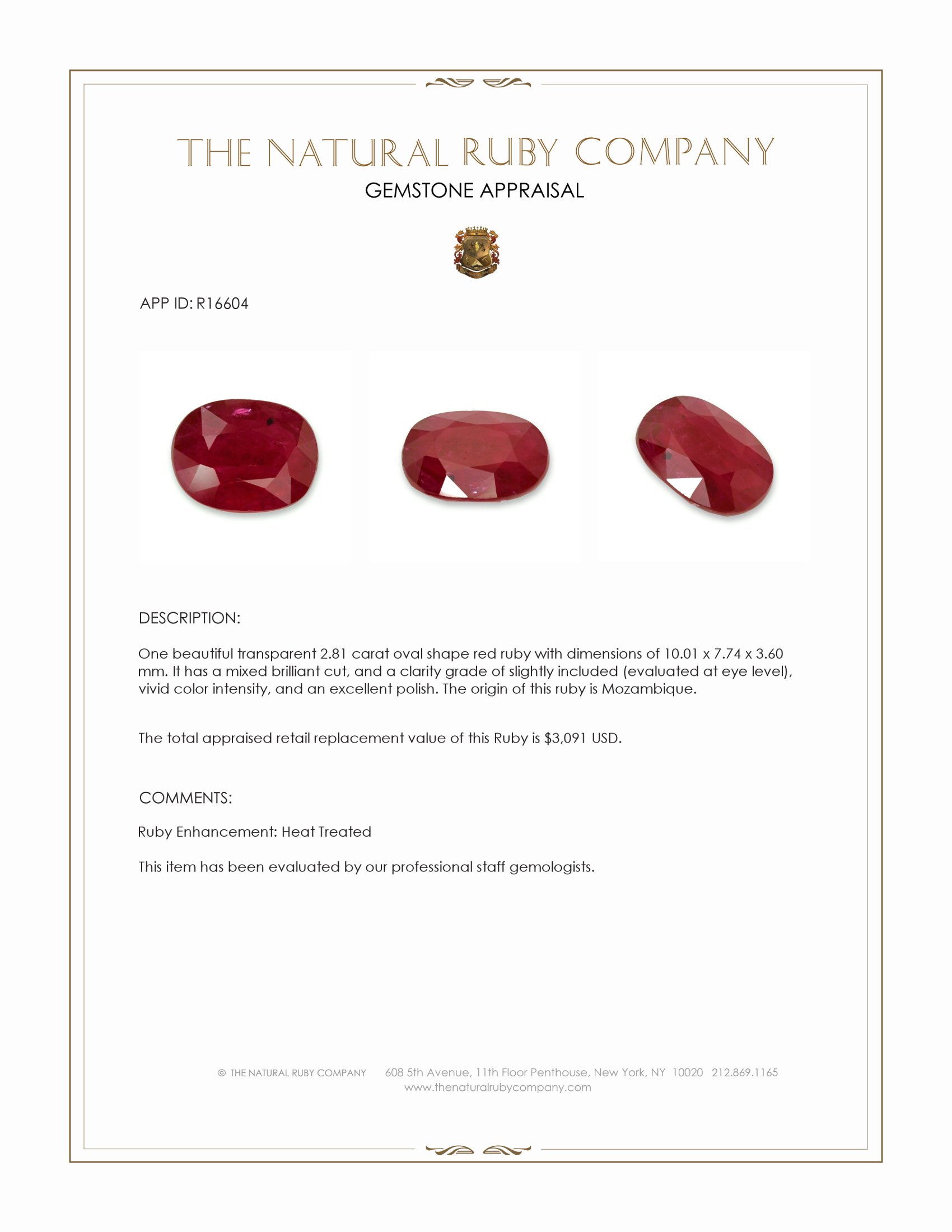 2.81 Ct. Ruby from Mozambique
