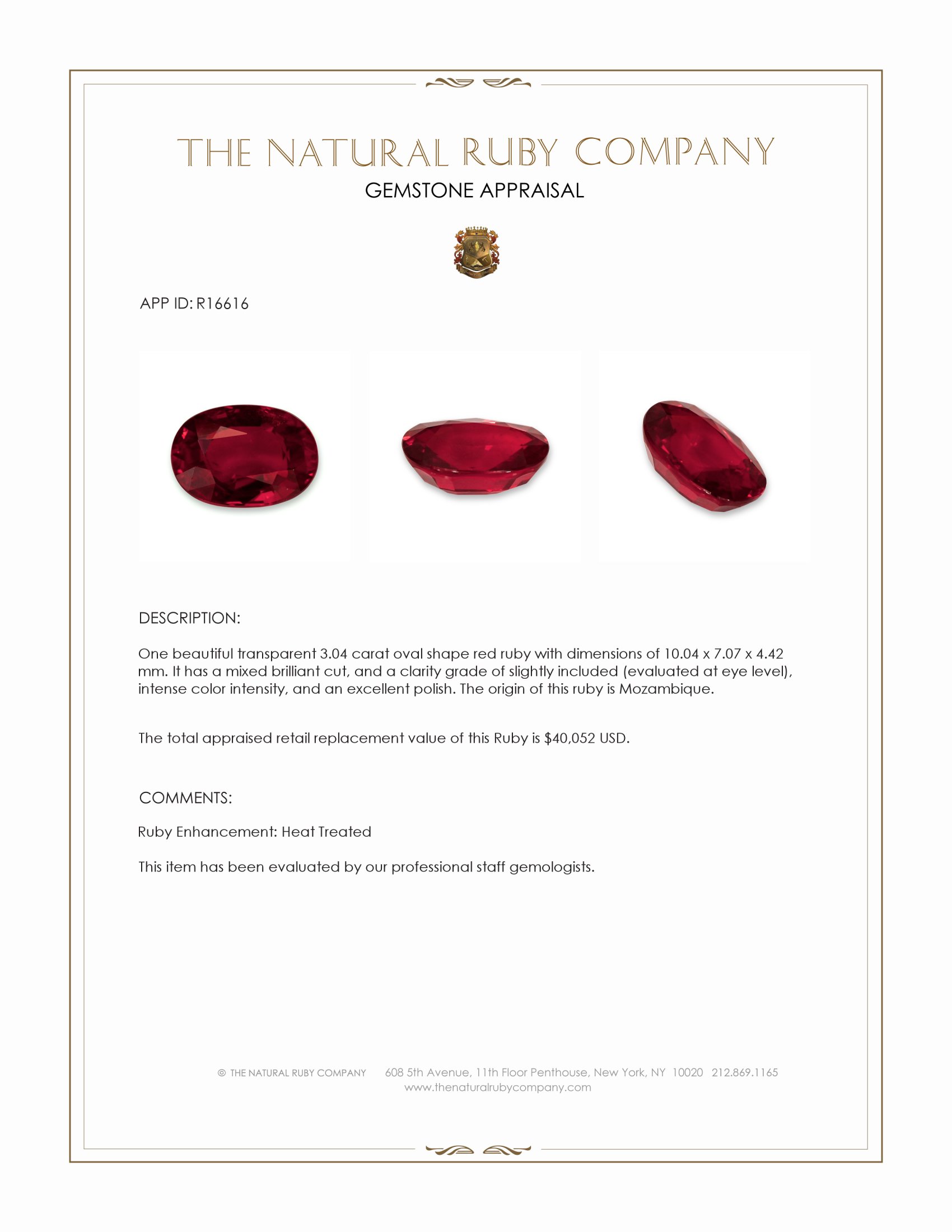 3.04 Ct. Ruby from Mozambique