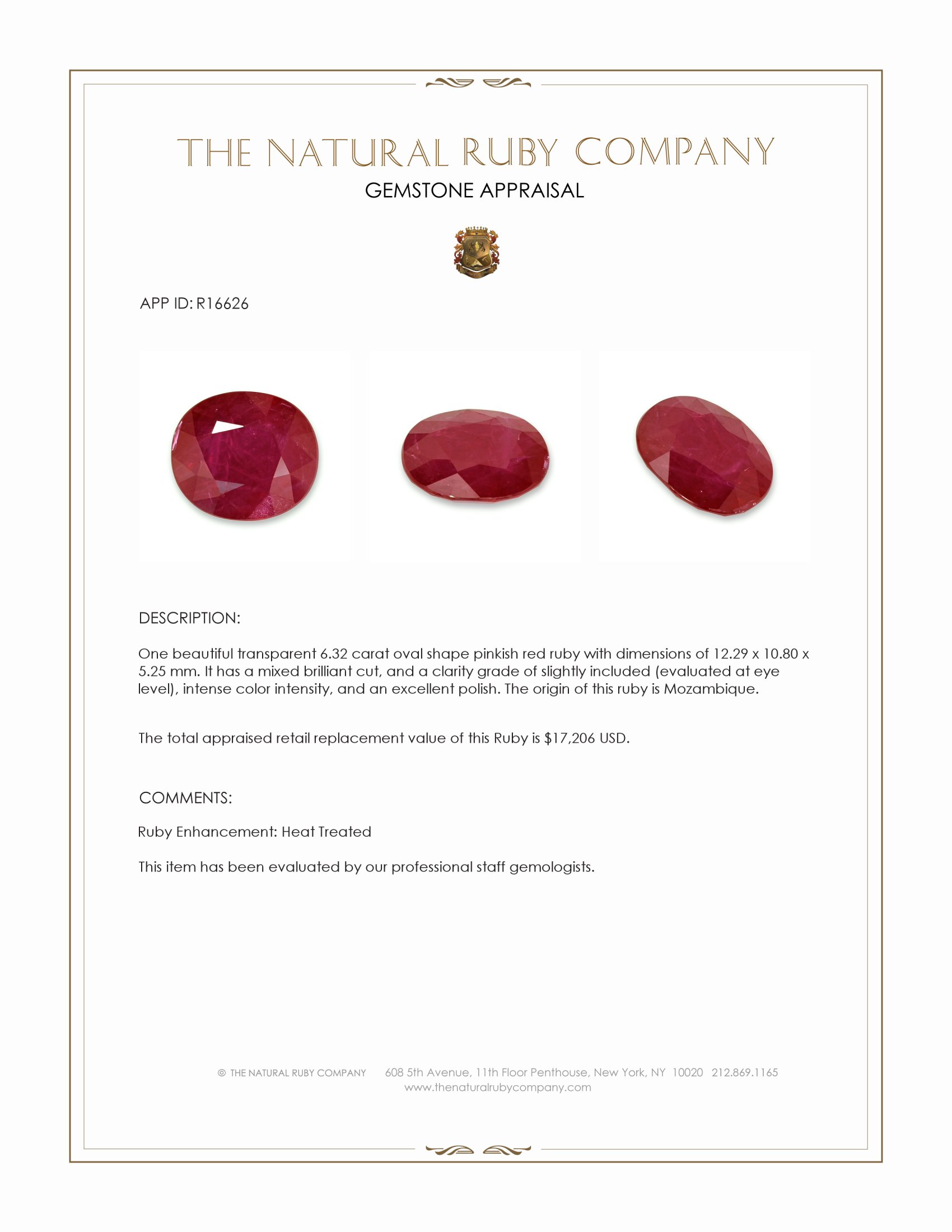 6.32 Ct. Pinkish Red Ruby from Mozambique