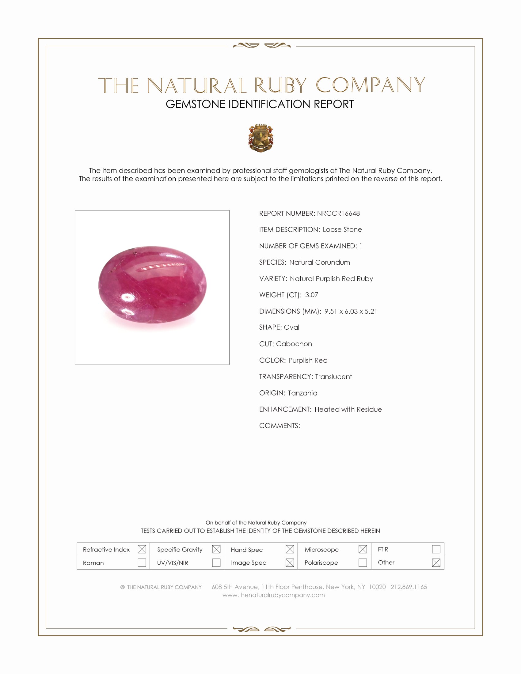 3.07 Ct. Purplish Red Cabochon Ruby from Tanzania