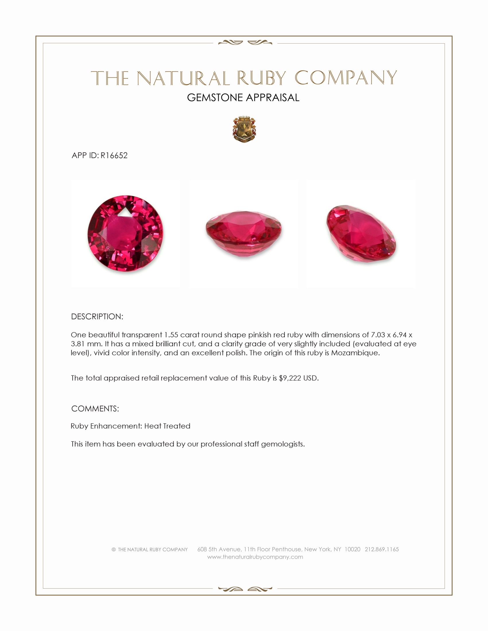 1.55 Ct. Pinkish Red Ruby from Mozambique