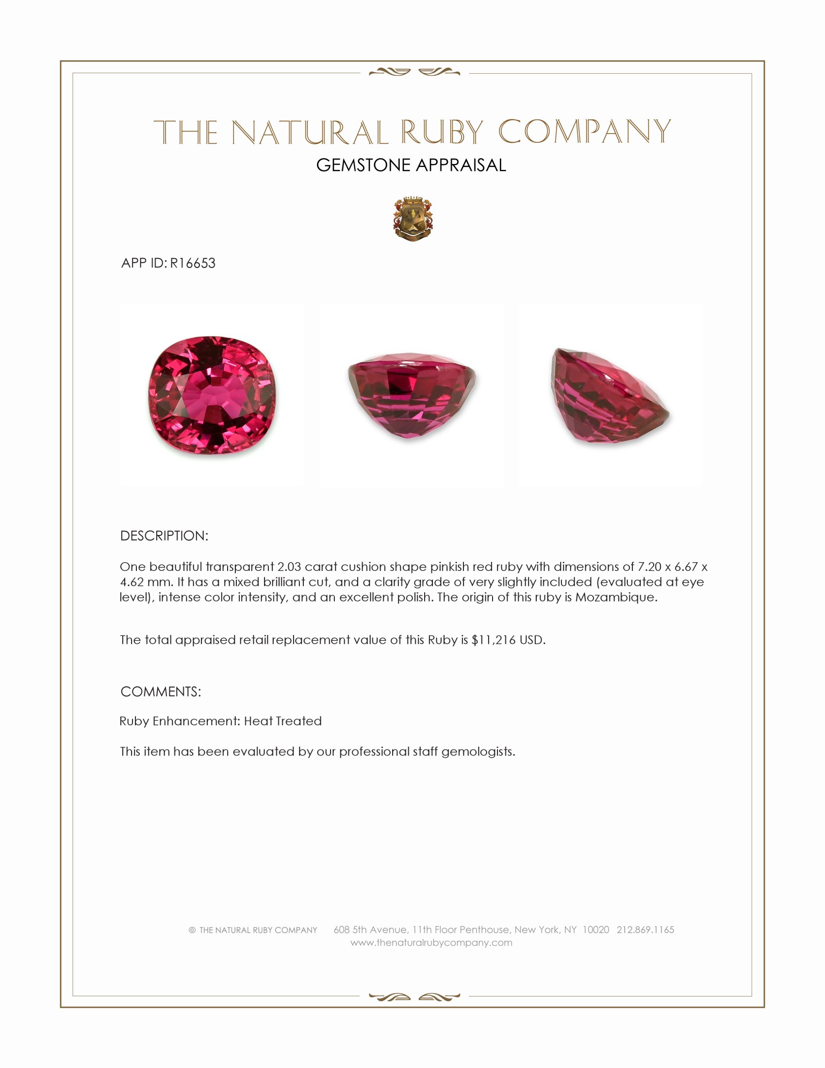 2.03 Ct. Pinkish Red Ruby from Mozambique
