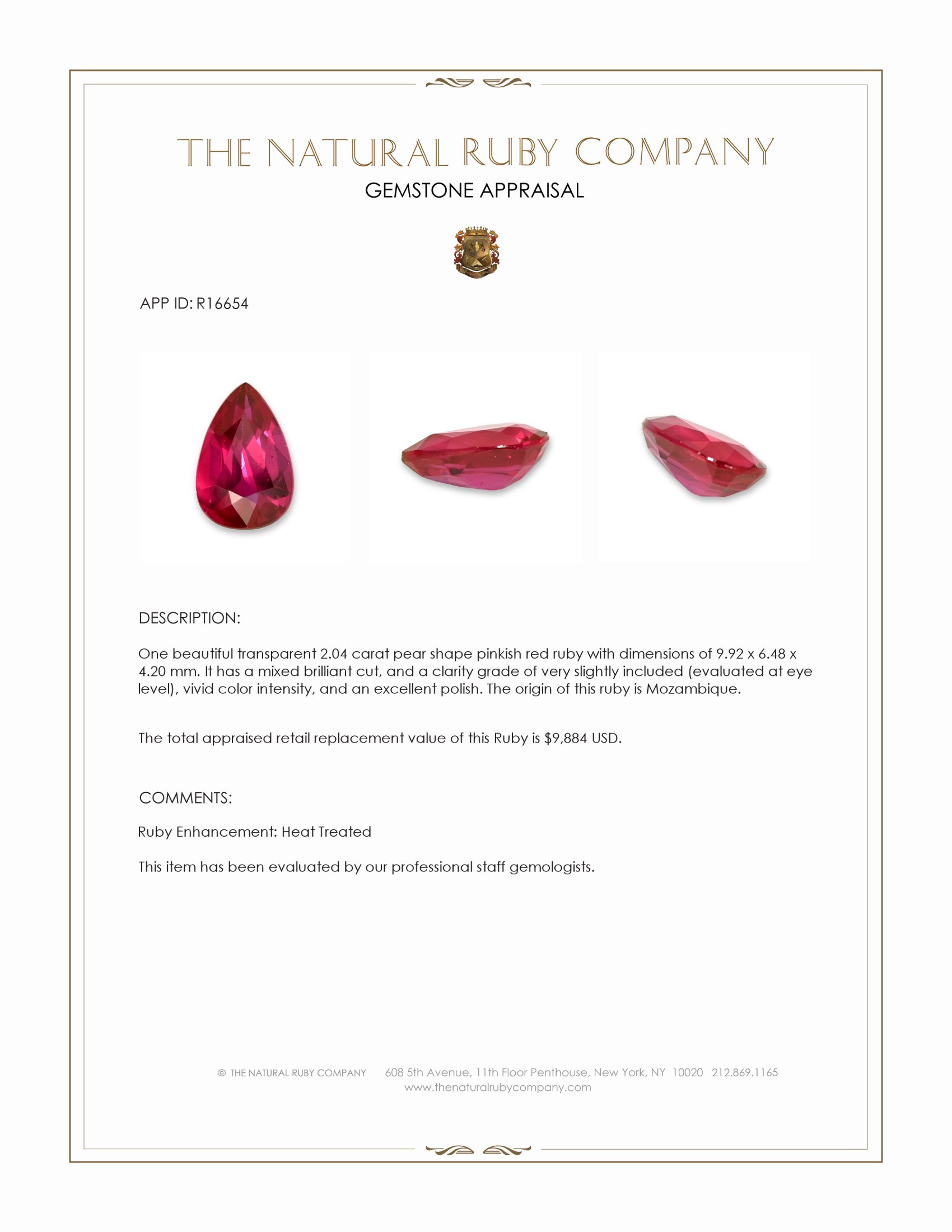 2.04 Ct. Pinkish Red Ruby from Mozambique