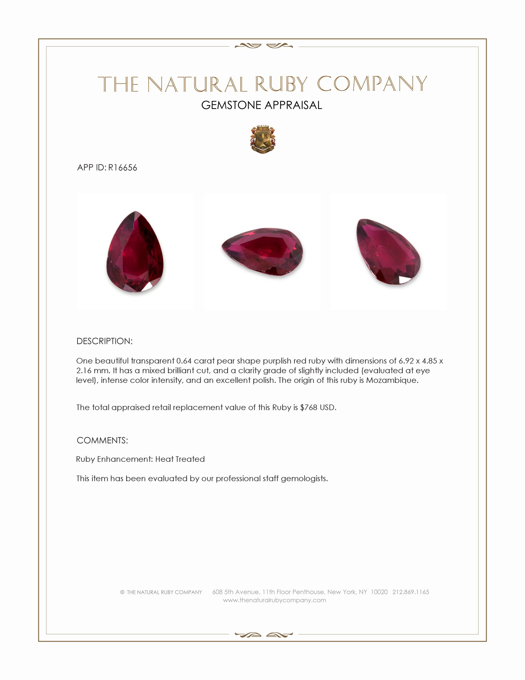 0.64 Ct. Purplish Red Ruby from Mozambique