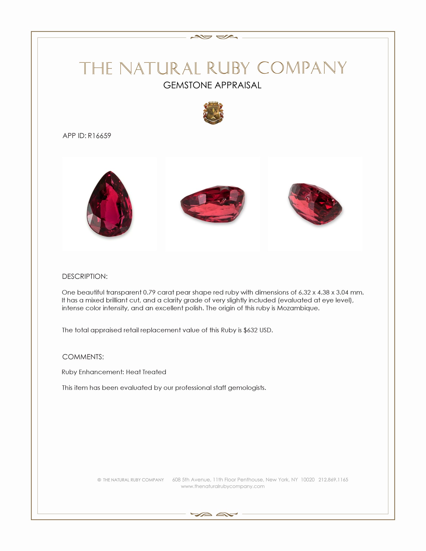 0.79 Ct. Ruby from Mozambique