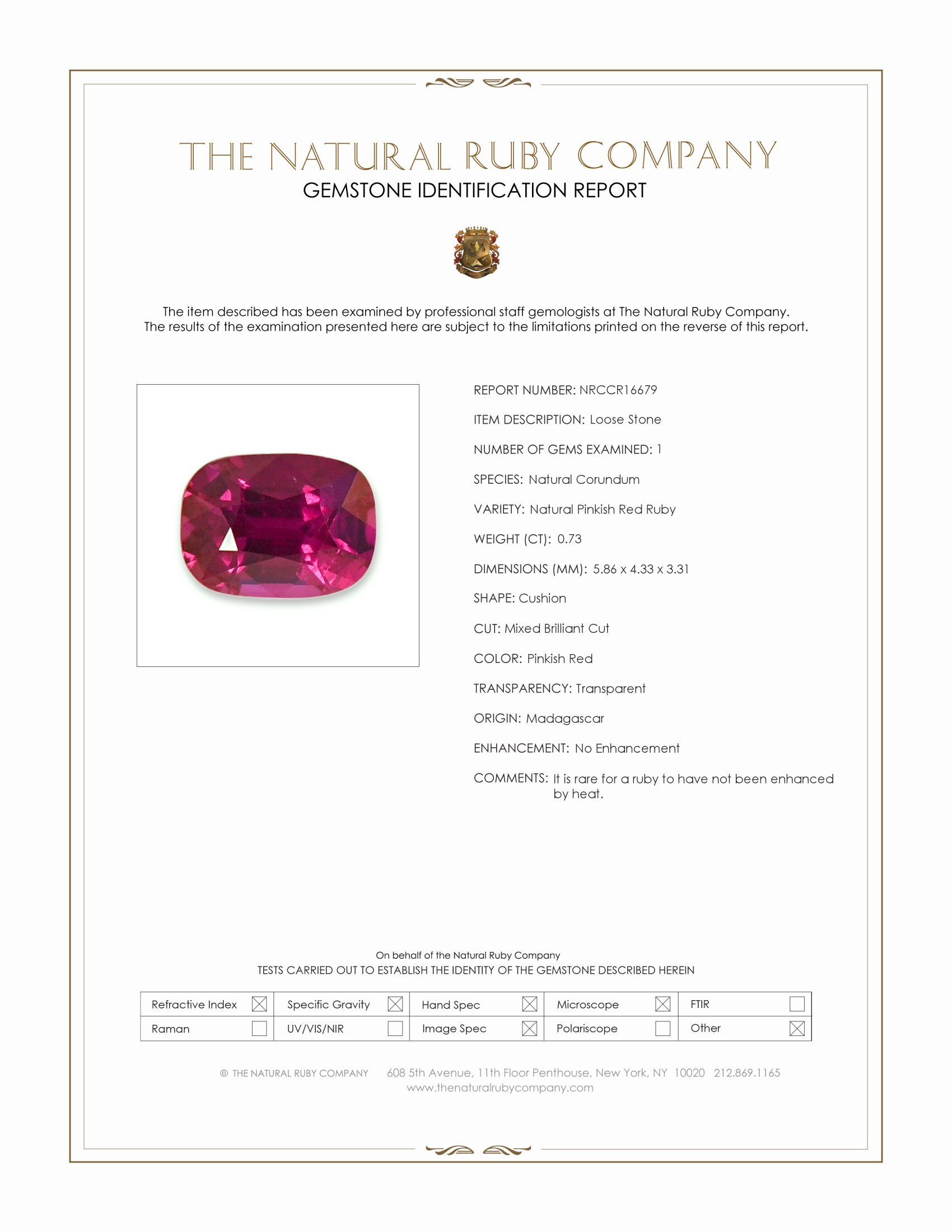 0.73 Ct. Pinkish Red Ruby from Madagascar