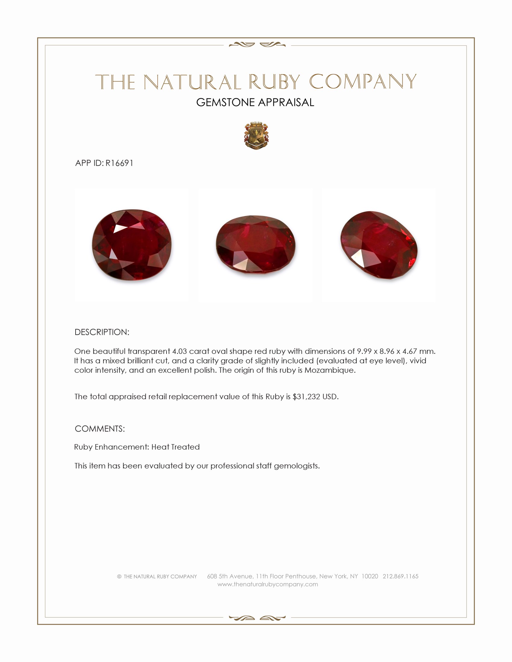 4.03 Ct. Ruby from Mozambique