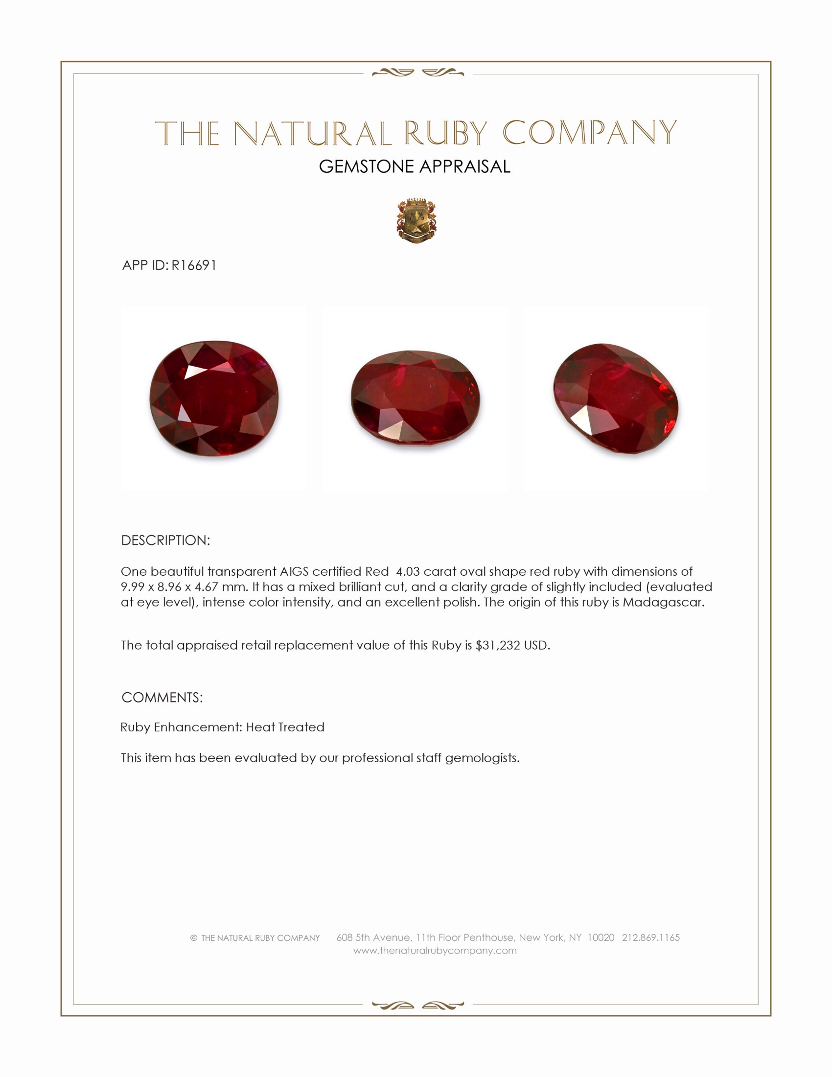 4.03 Ct. Ruby from Madagascar