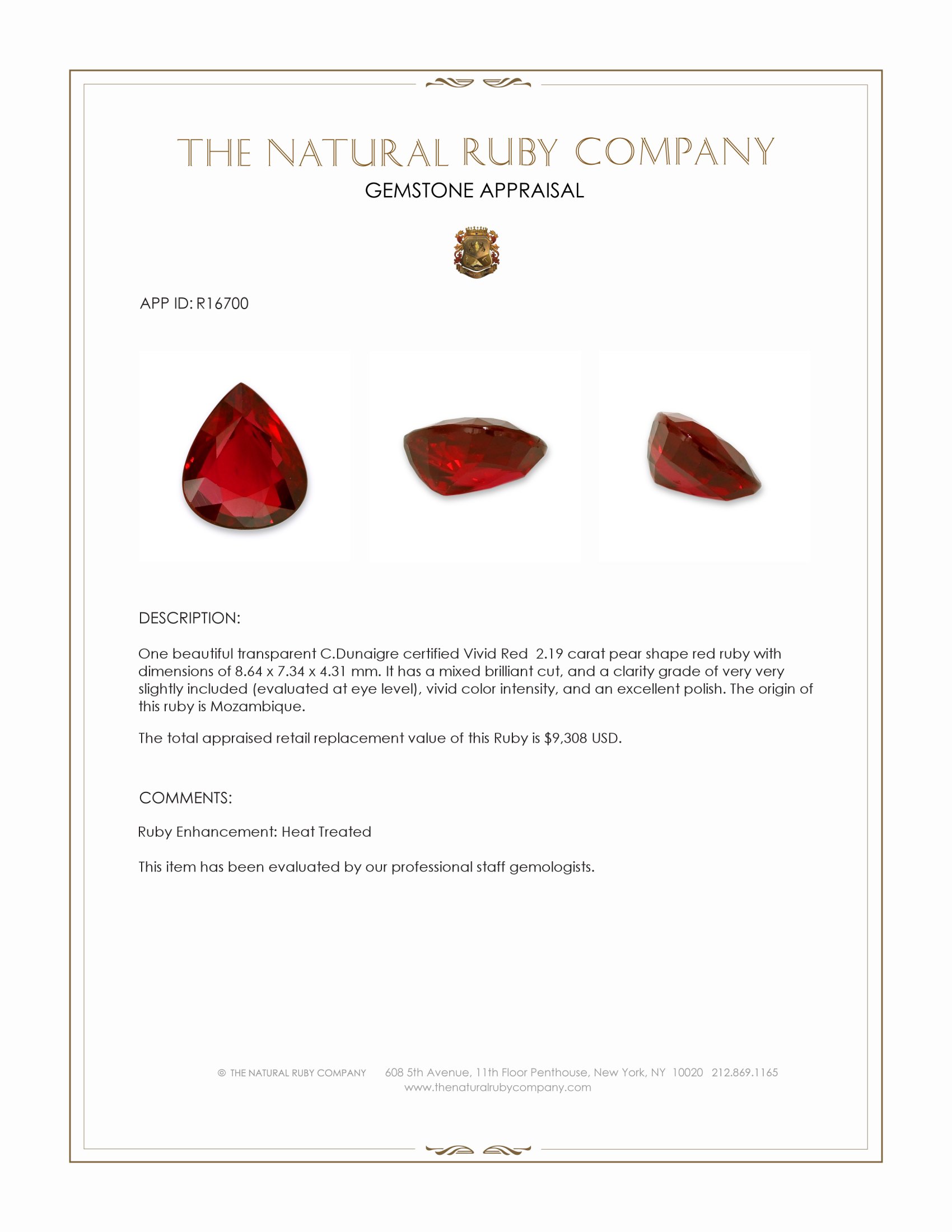 2.19 Ct. Ruby from Mozambique
