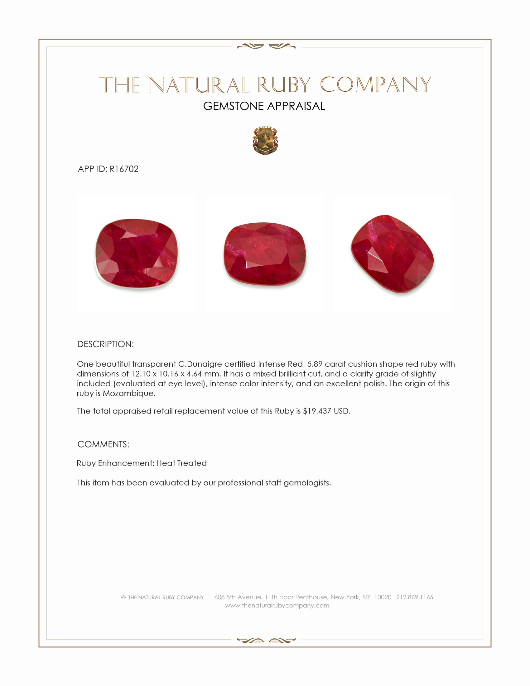 5.89 Ct. Ruby from Mozambique