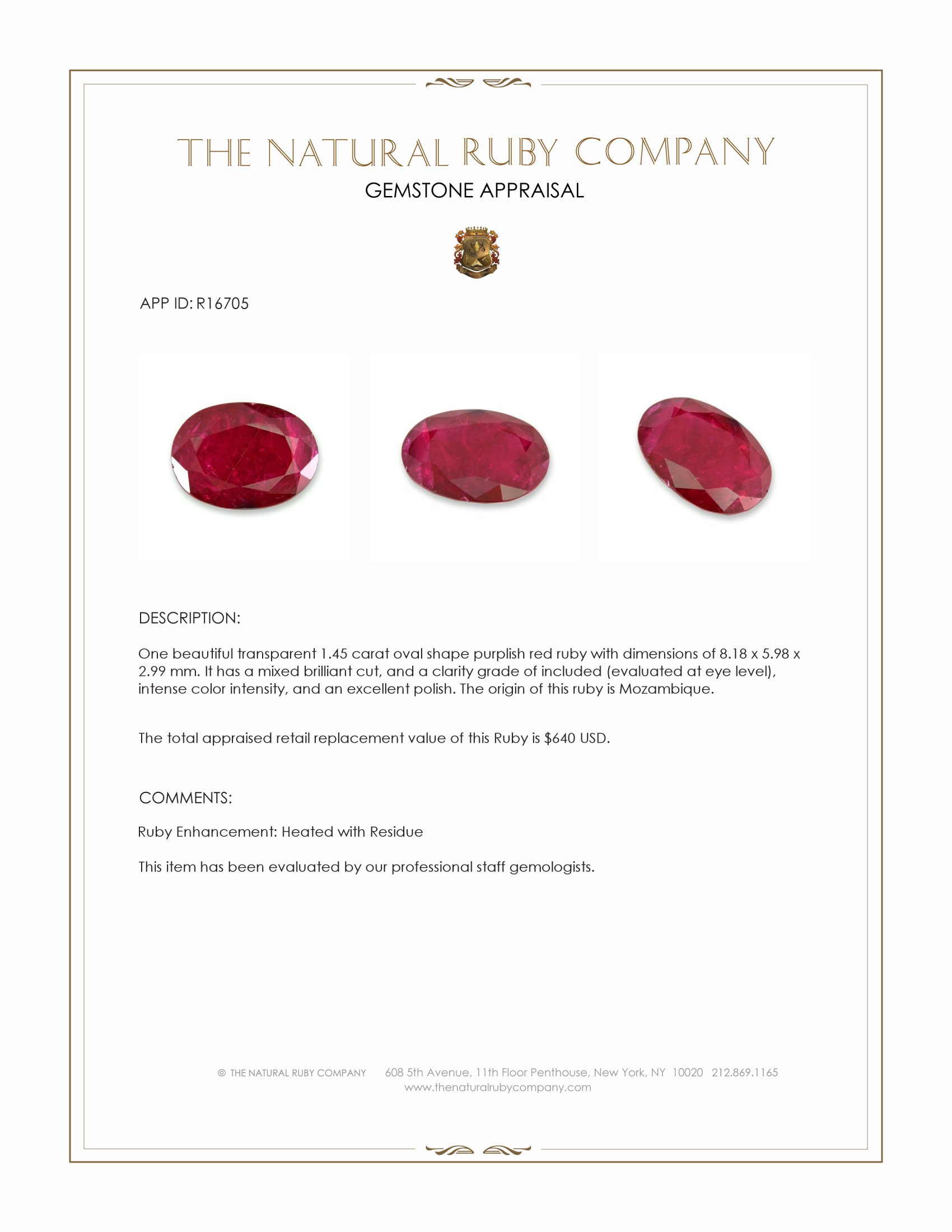 1.45 Ct. Purplish Red Ruby from Mozambique
