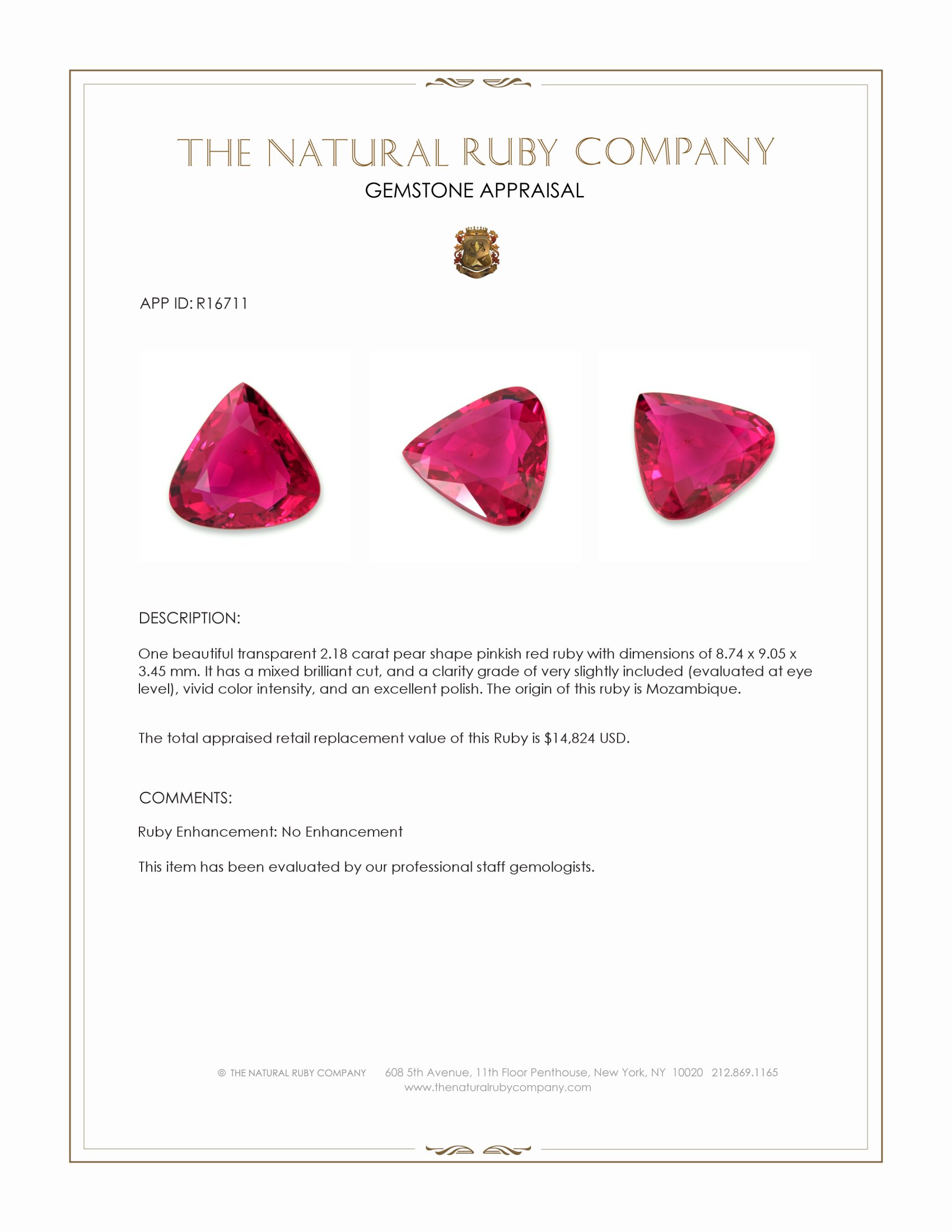 2.18 Ct. Pinkish Red Ruby from Mozambique