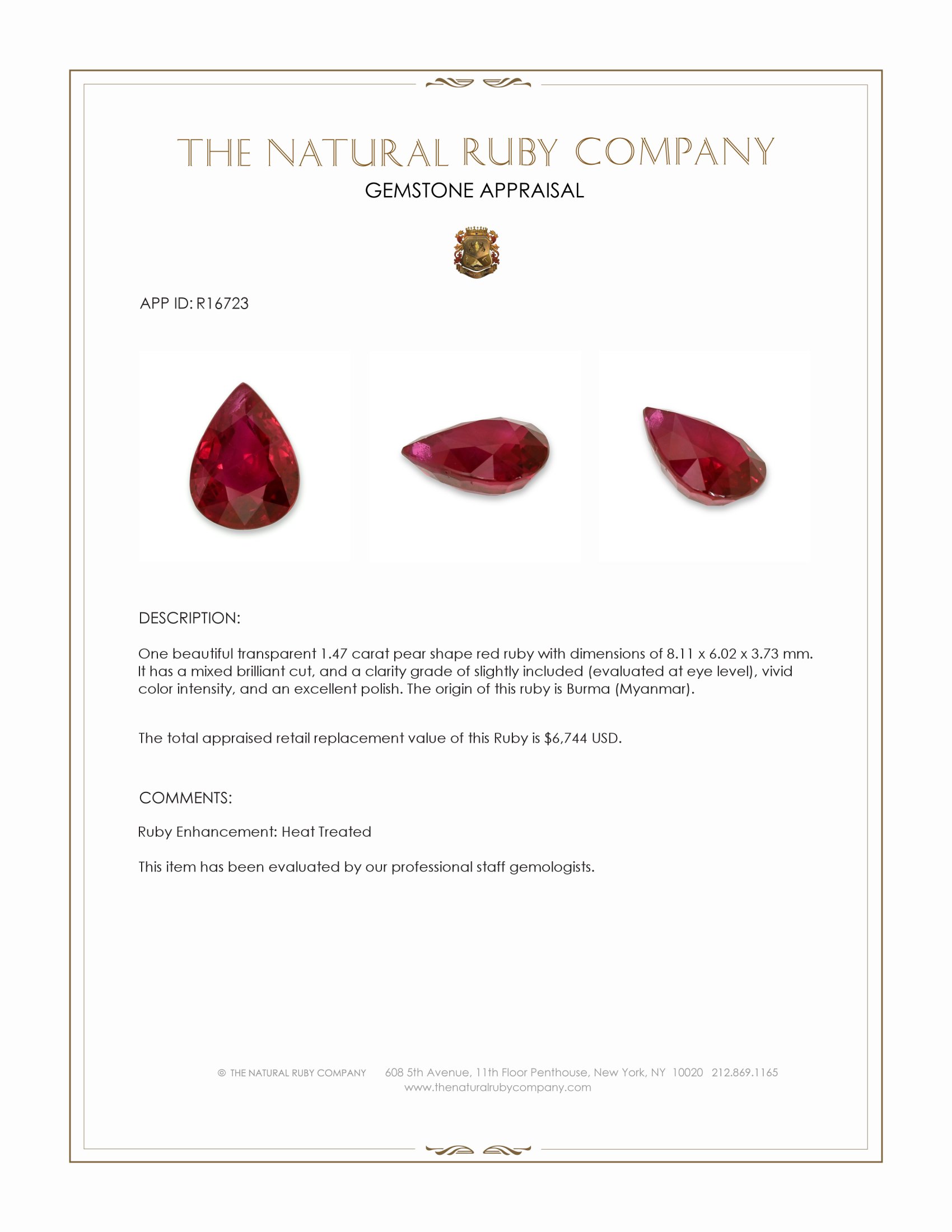 1.47 Ct. Ruby from Burma (Myanmar)