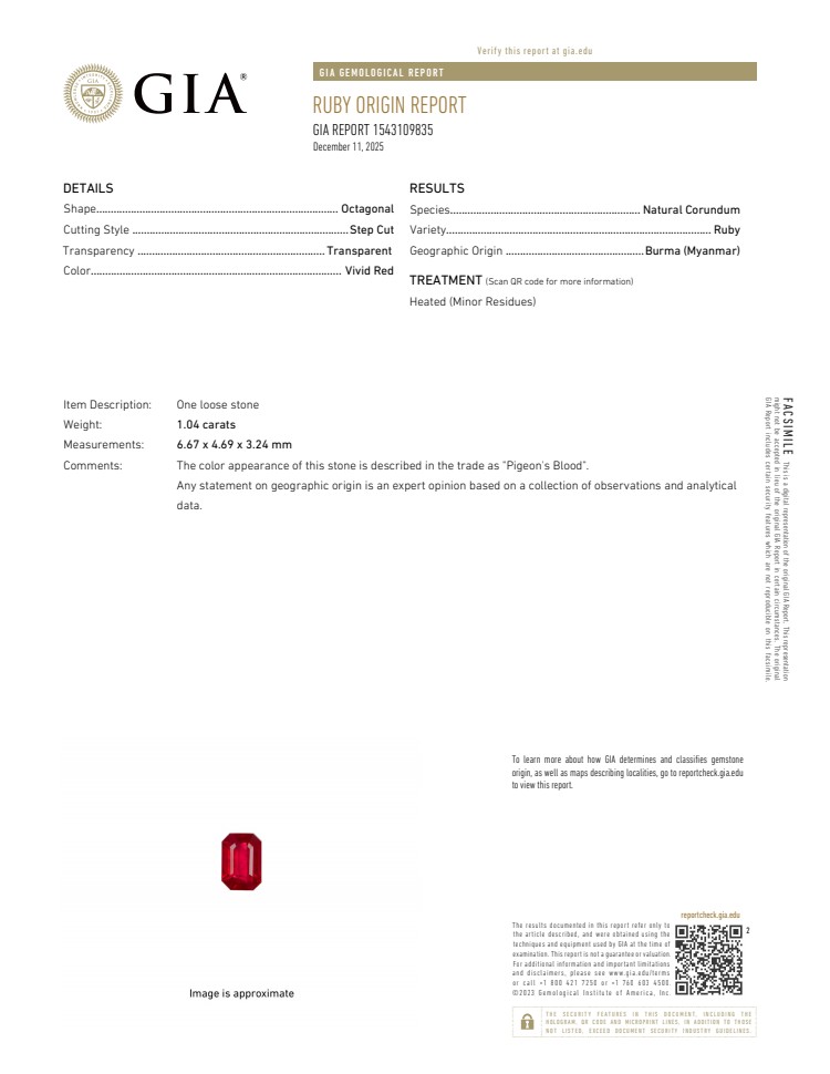 1.04 Ct. Ruby from Burma (Myanmar)