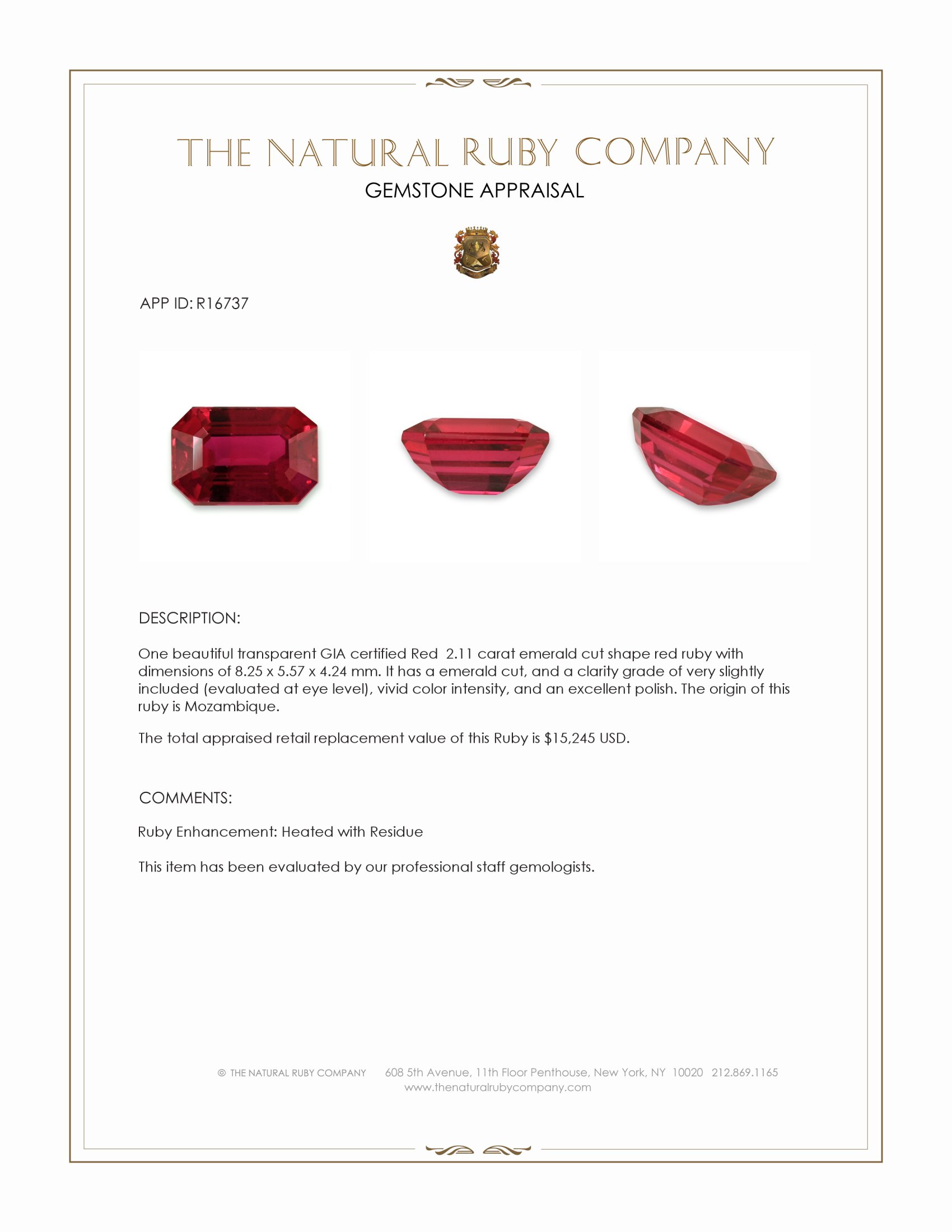 2.11 Ct. Ruby from Mozambique