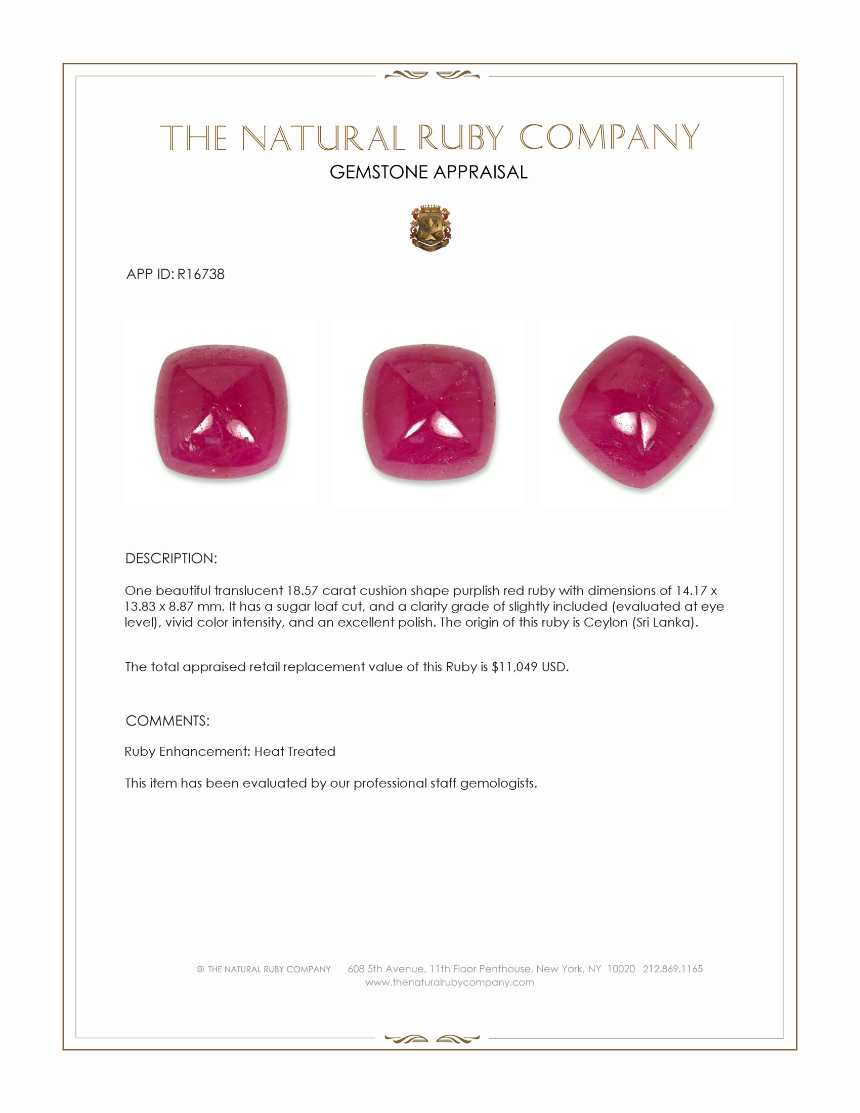 18.57 Ct. Purplish Red Cabochon Ruby from Ceylon (Sri Lanka)