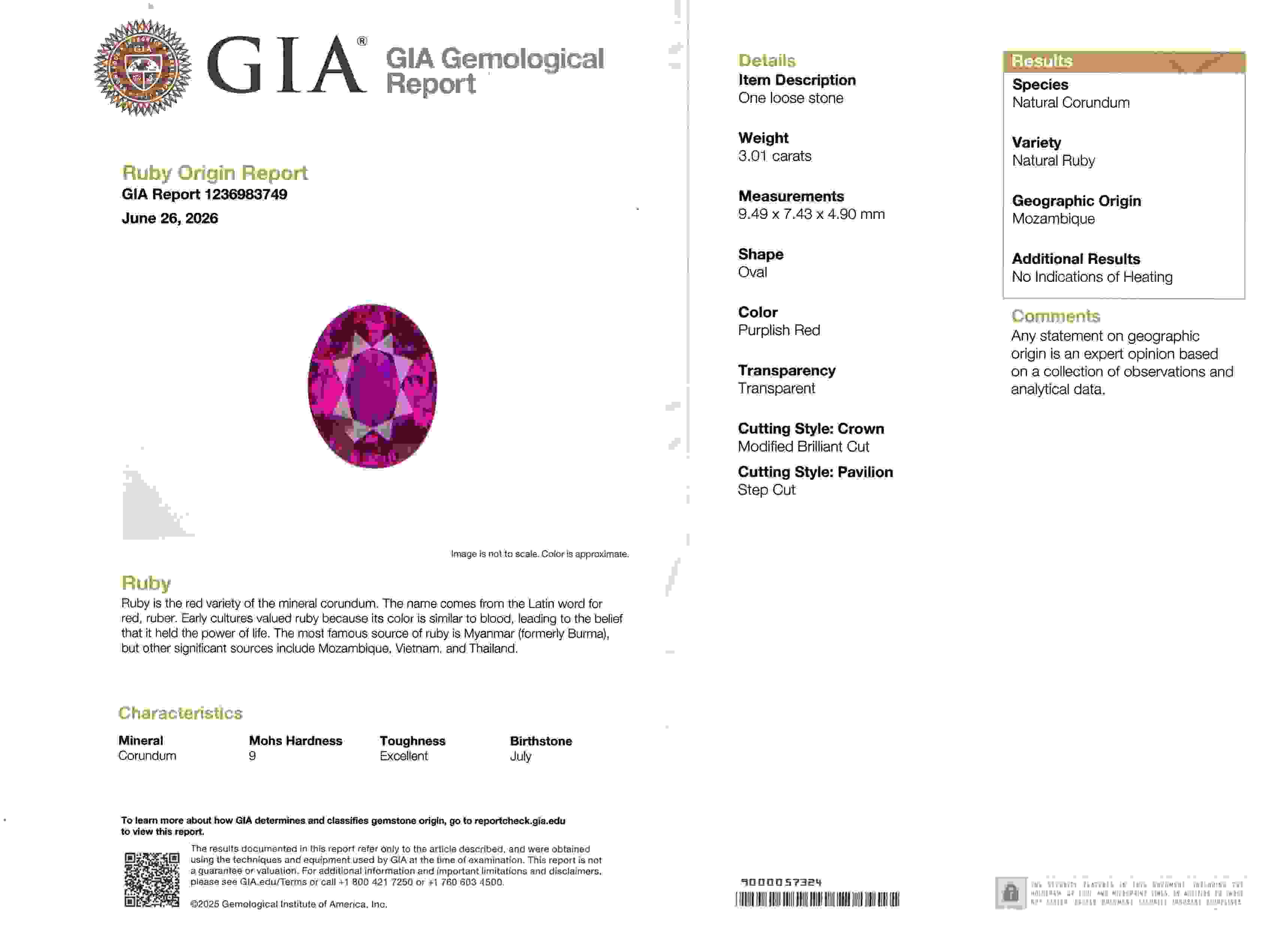 3.01 Ct. Purplish Red Ruby from Mozambique