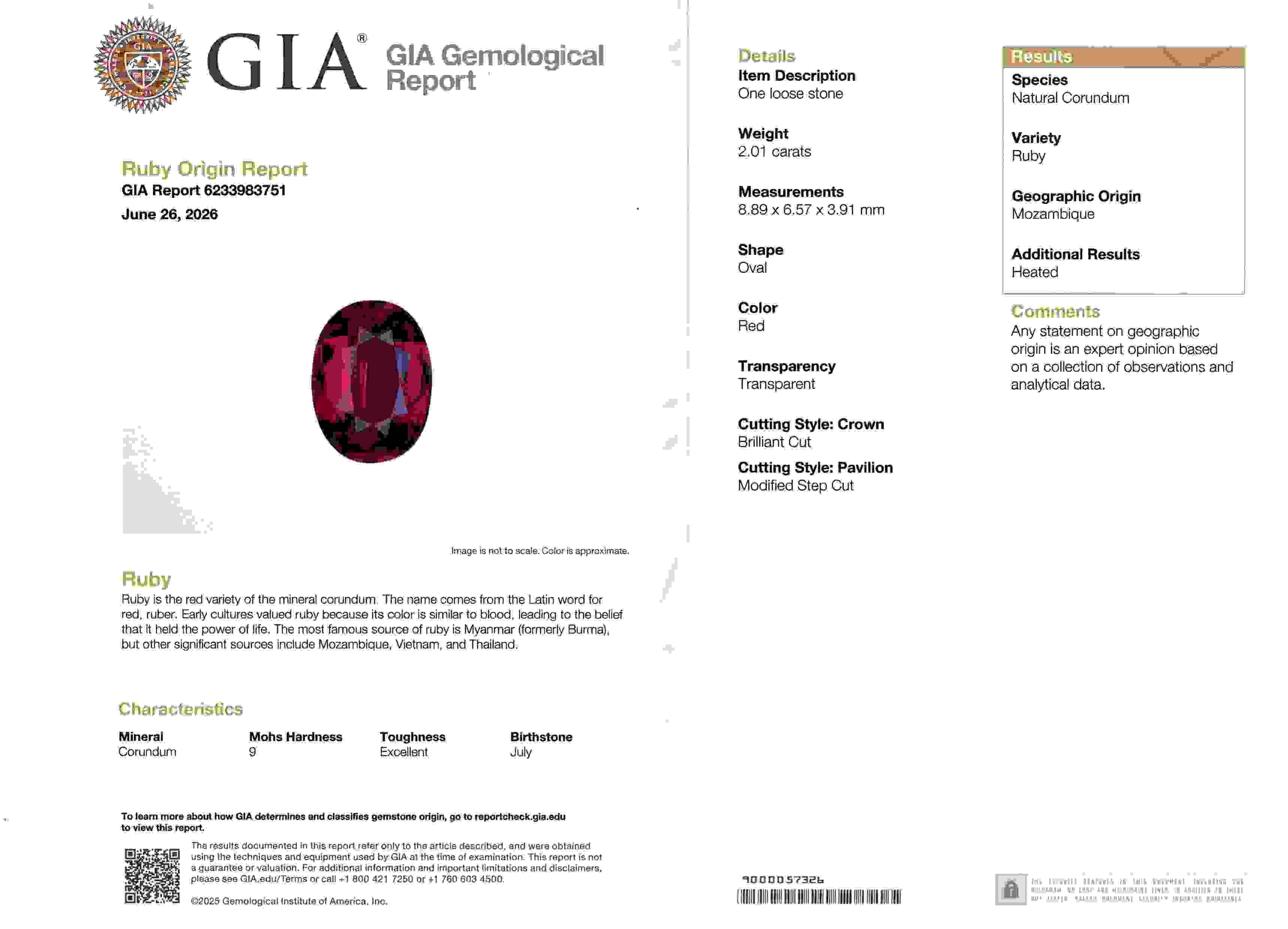 2.02 Ct. Ruby from Mozambique