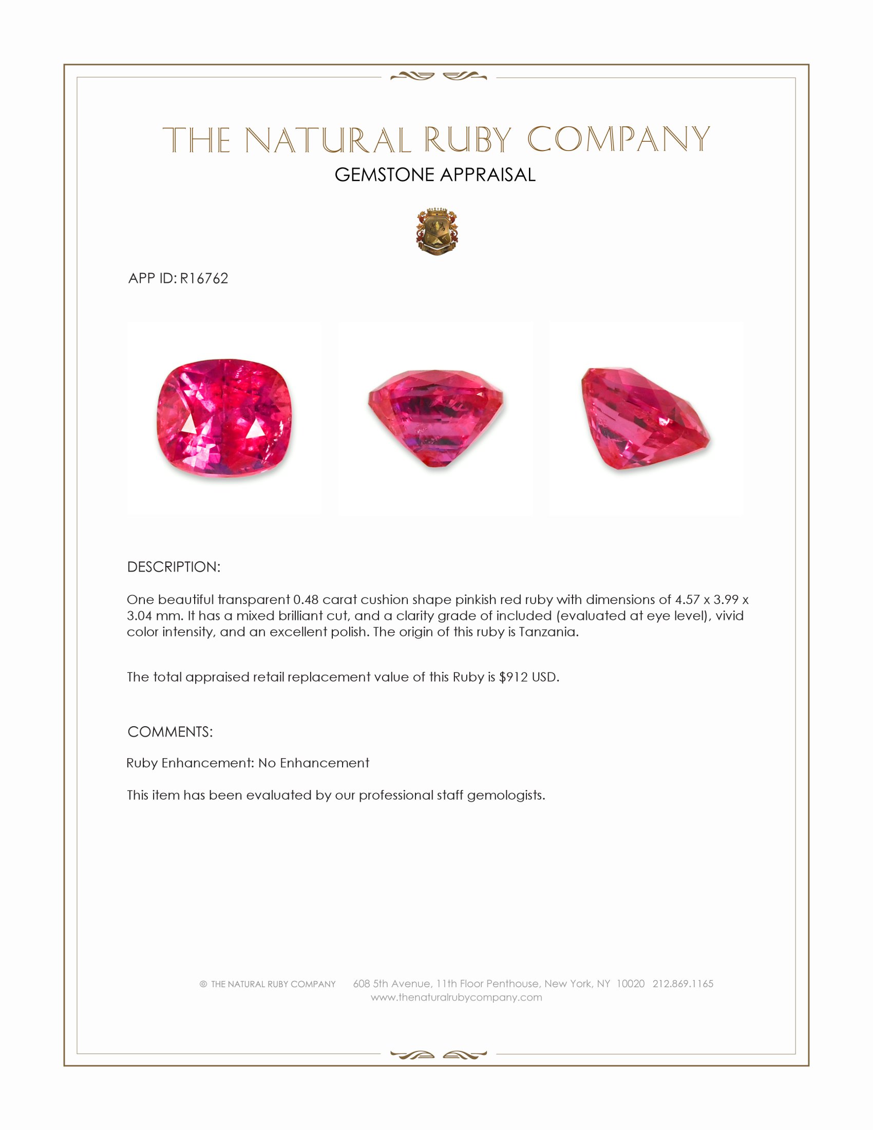 0.48 Ct. Pinkish Red Ruby from Tanzania