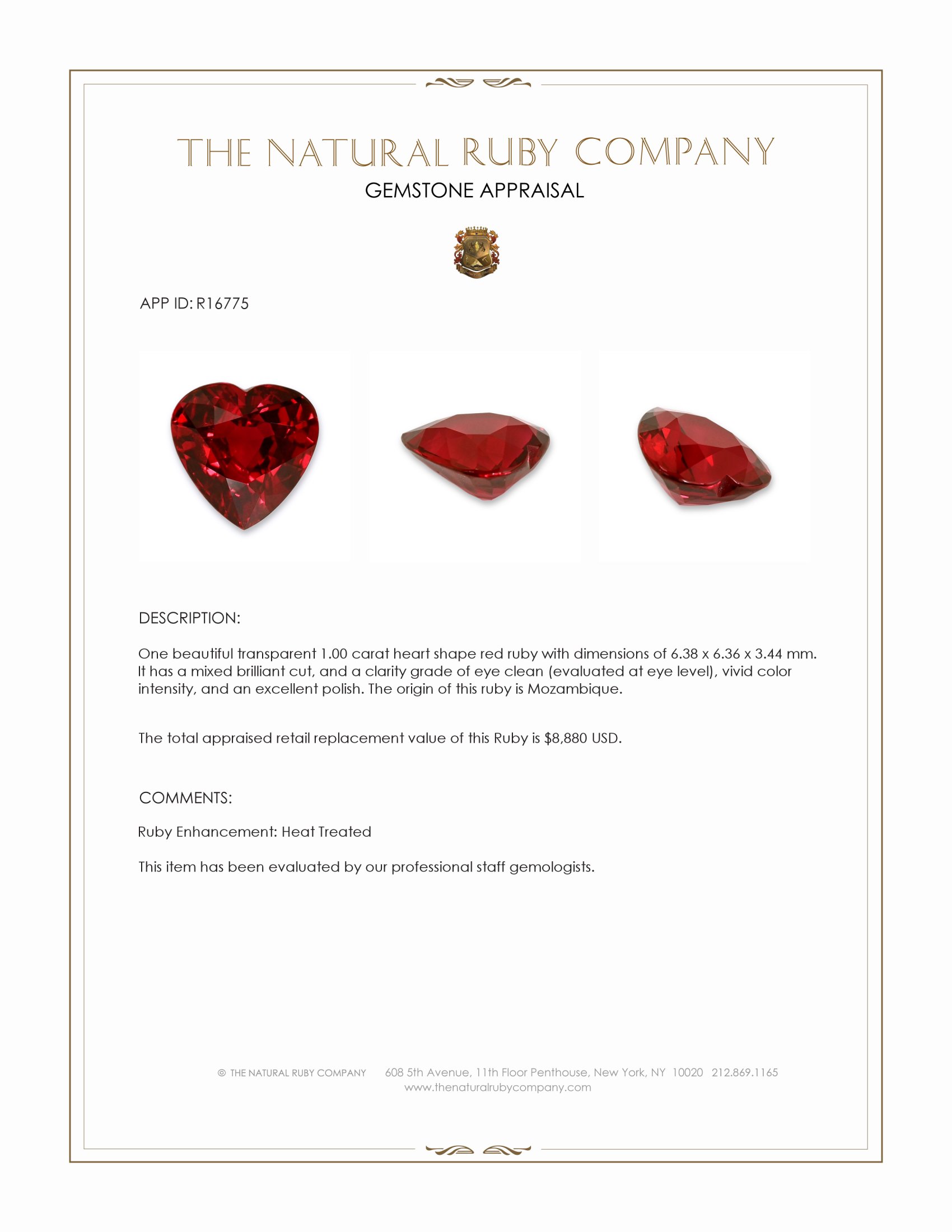 1.00 Ct. Ruby from Mozambique