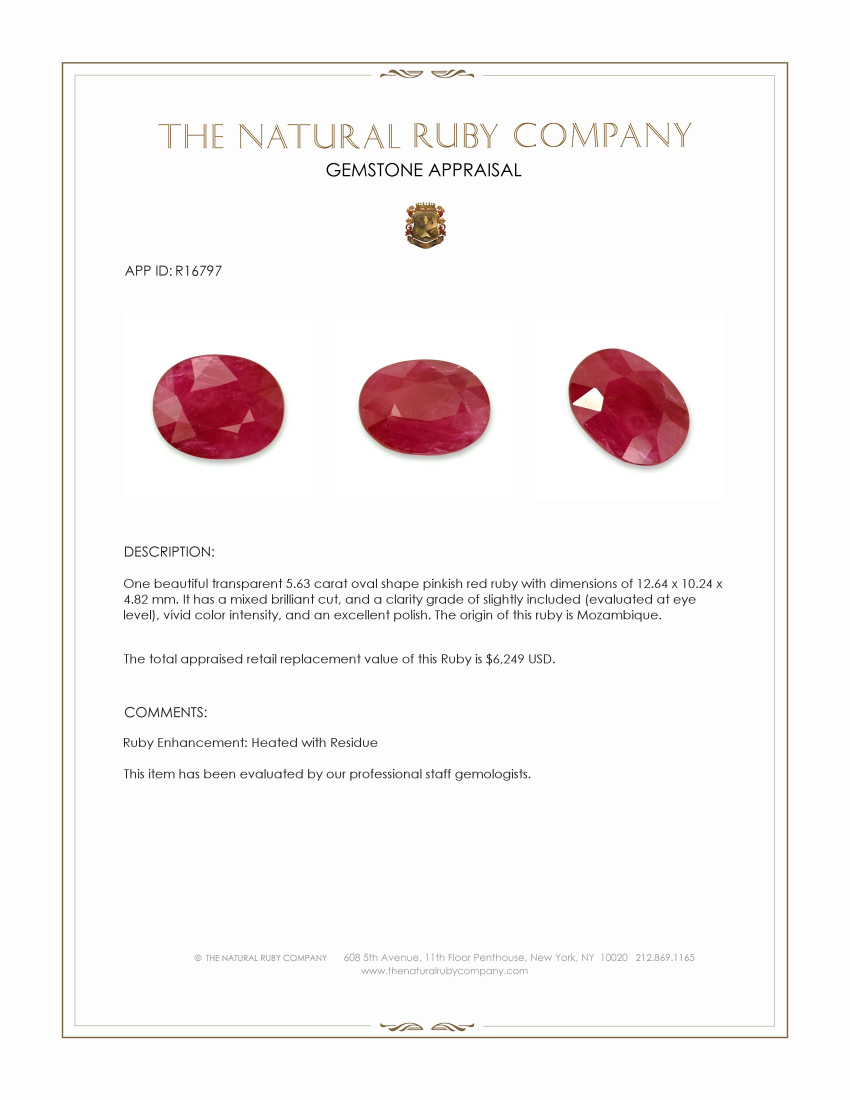 5.63 Ct. Pinkish Red Ruby from Mozambique