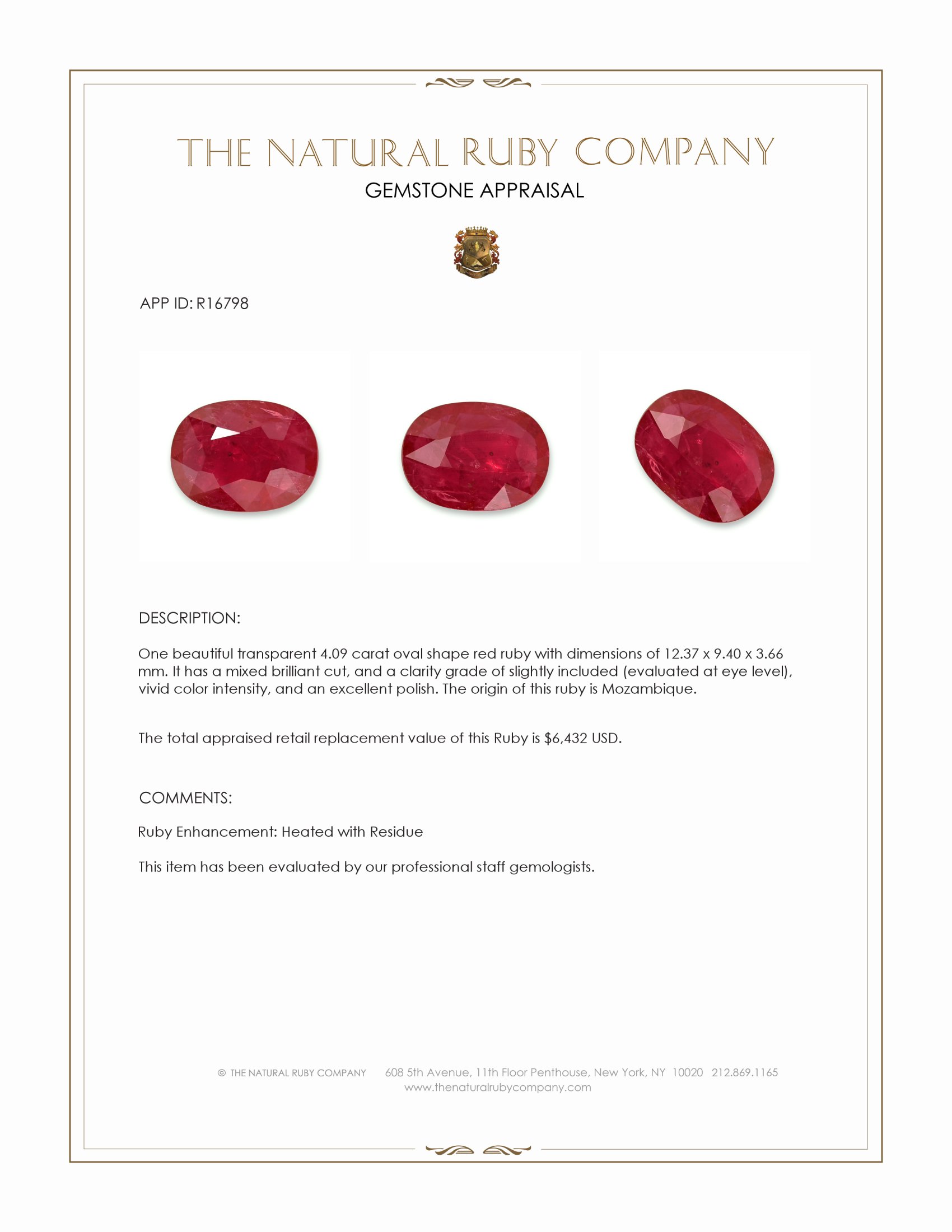 4.09 Ct. Ruby from Mozambique