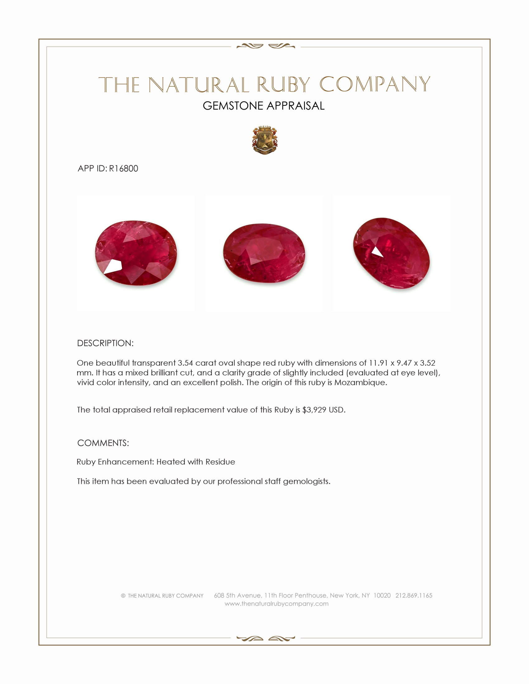 3.54 Ct. Ruby from Mozambique