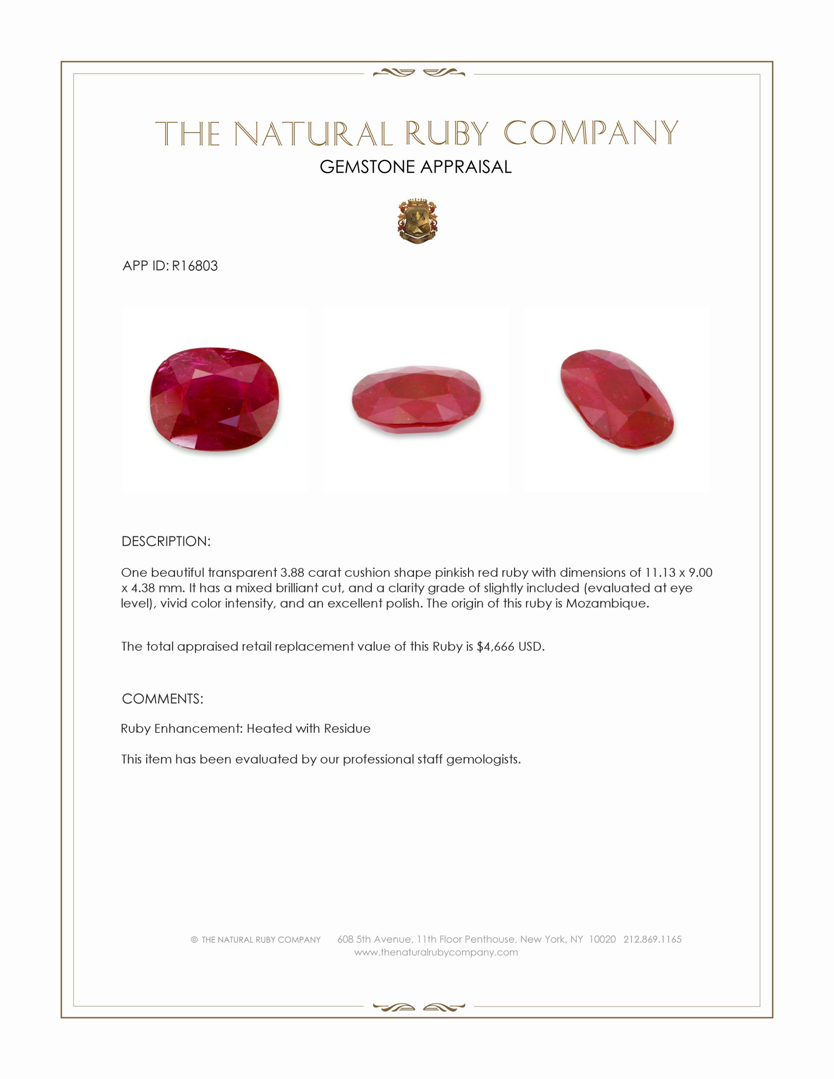 3.88 Ct. Pinkish Red Ruby from Mozambique