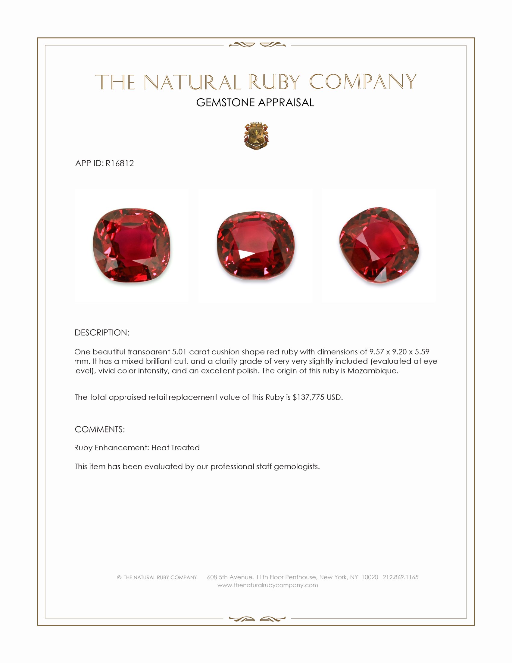 5.01 Ct. Ruby from Mozambique