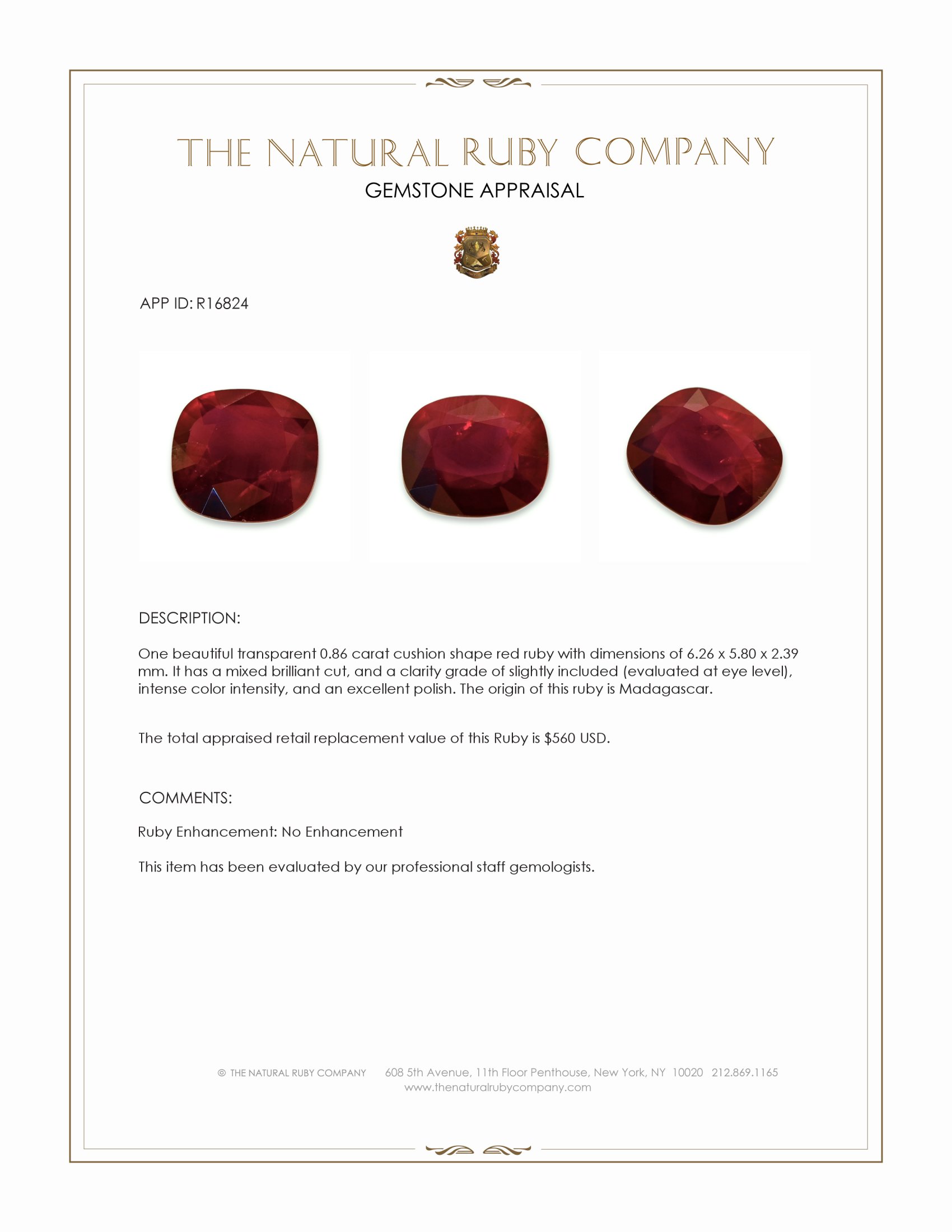 0.86 Ct. Ruby from Madagascar