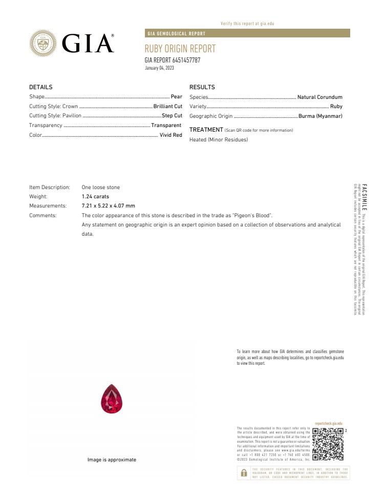 1.24 Ct. Ruby from Burma (Myanmar)