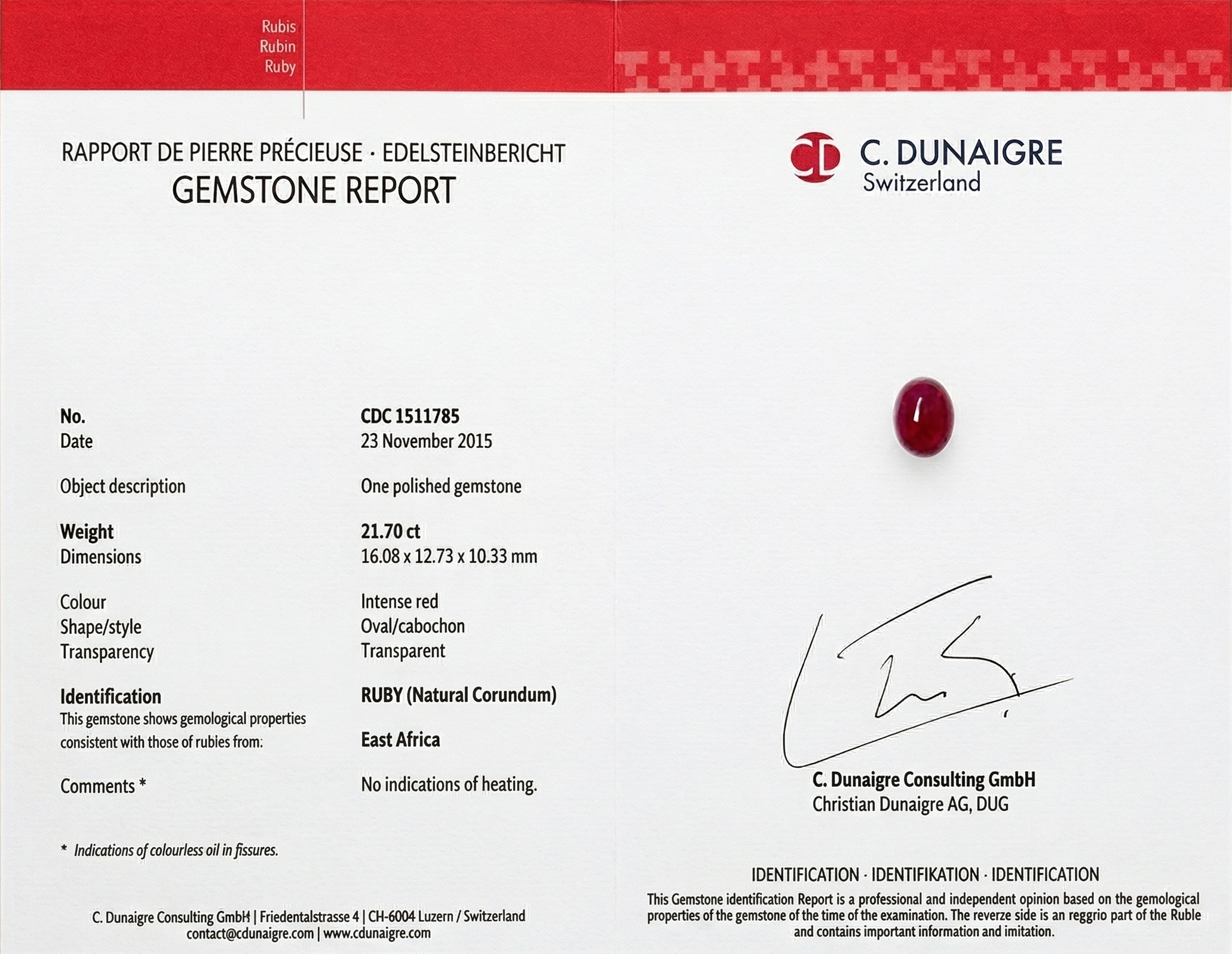 21.70 Ct. Cabochon Ruby from Mozambique