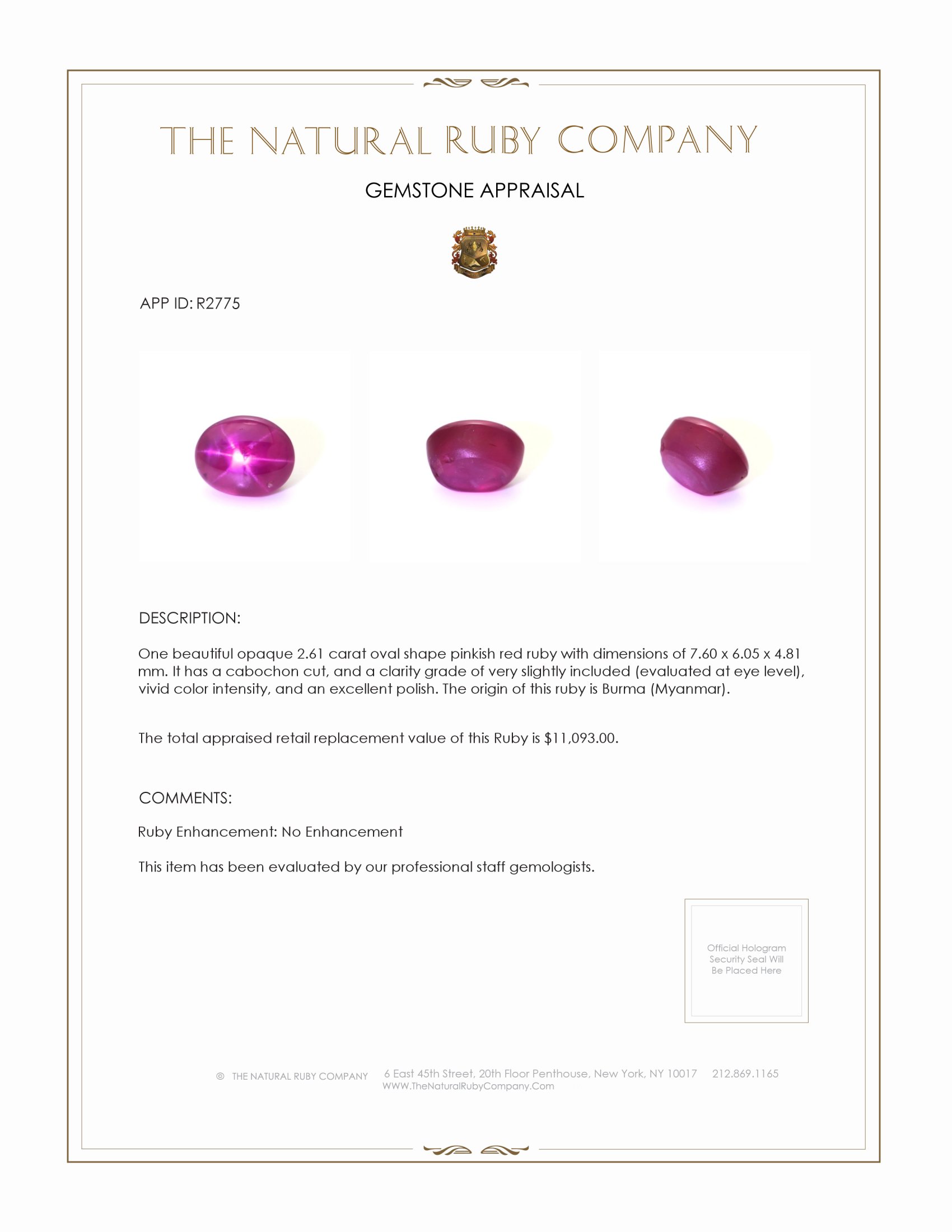 2.61 Ct. Star Ruby from Burma (Myanmar)