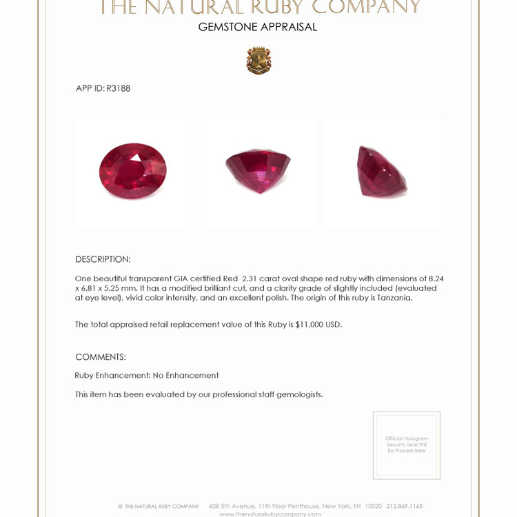 2.31 Ct. Ruby from Tanzania