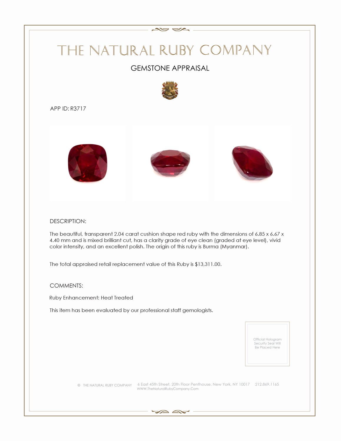 2.04 Ct. Ruby from Burma (Myanmar)