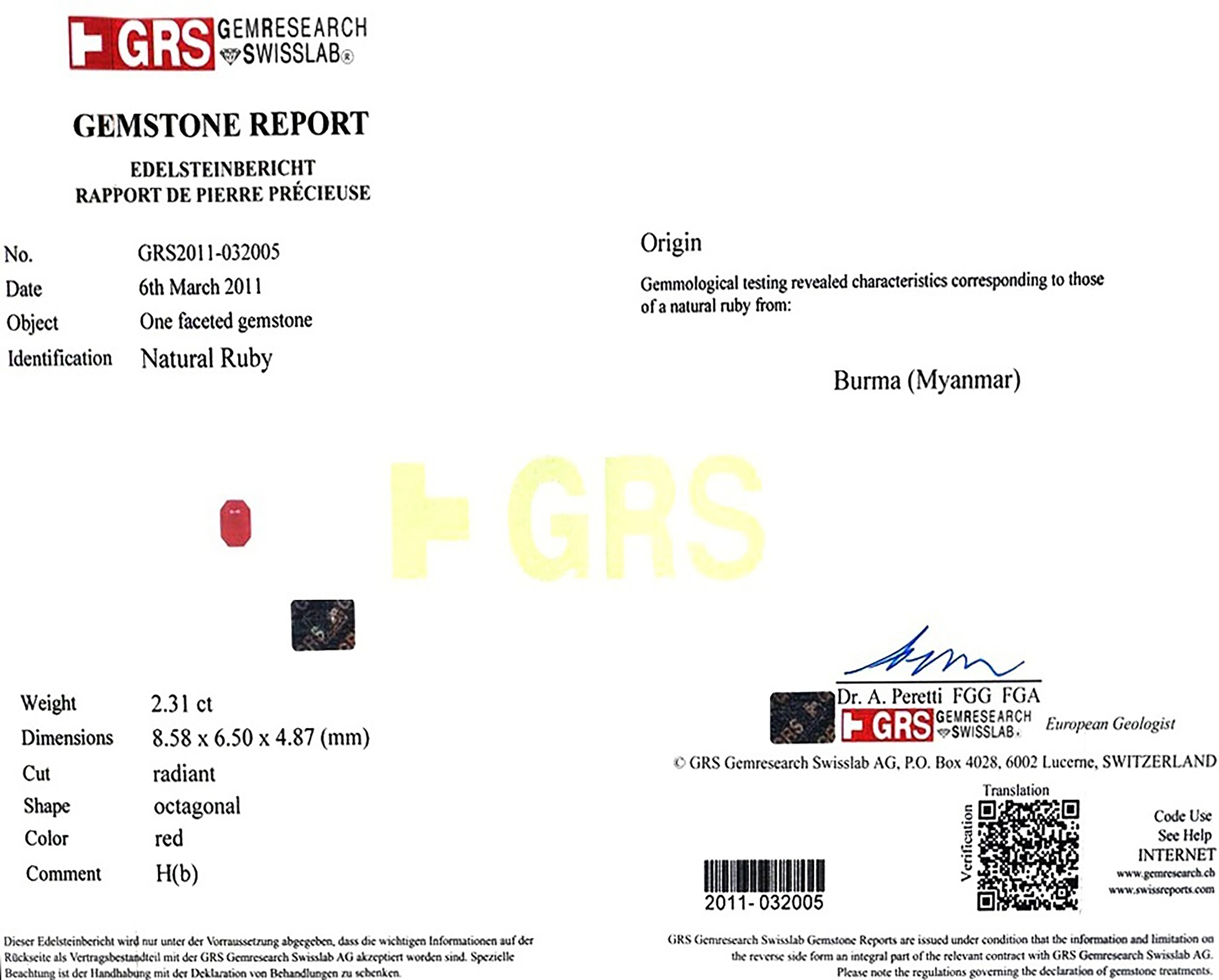 2.31 Ct. Ruby from Burma (Myanmar)