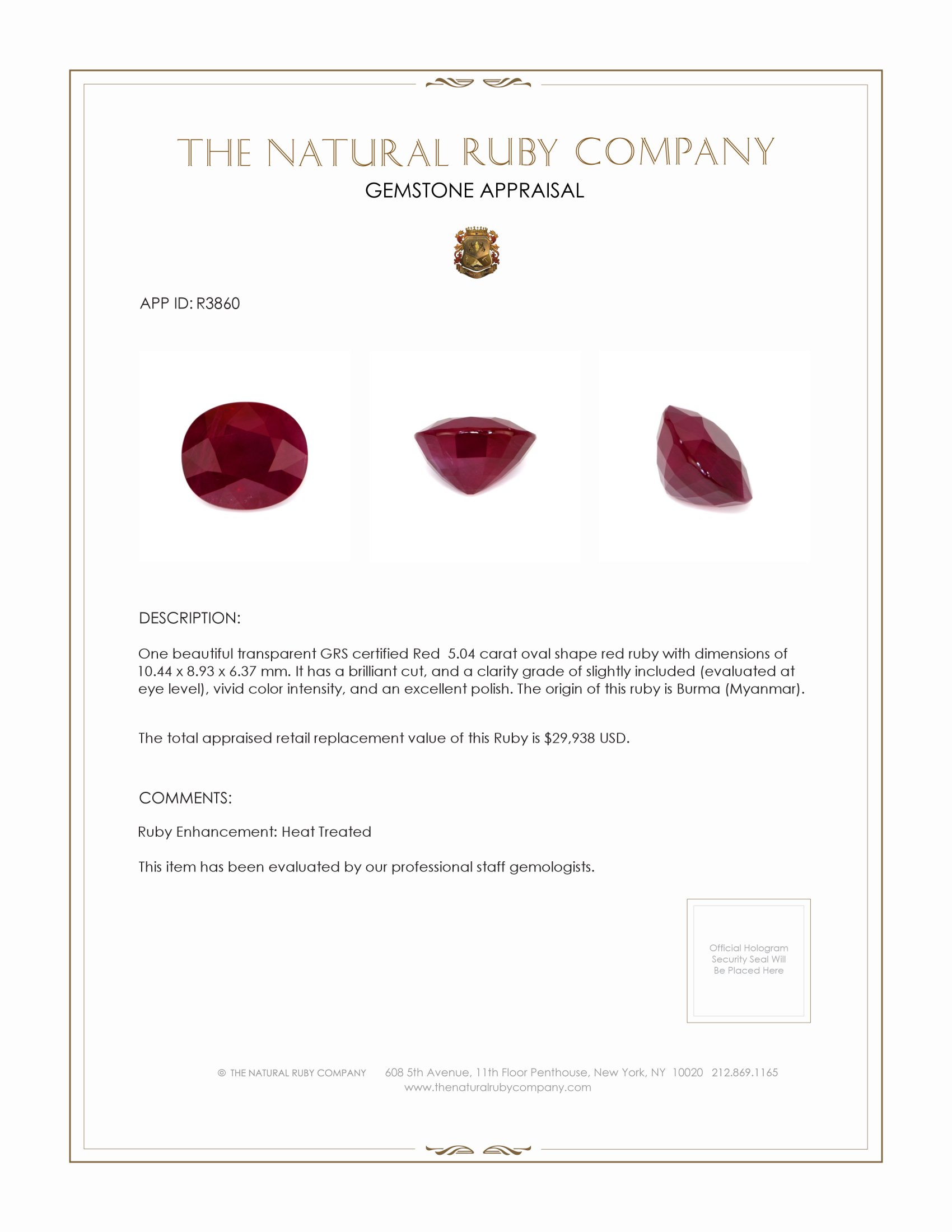 5.04 Ct. Ruby from Burma (Myanmar)