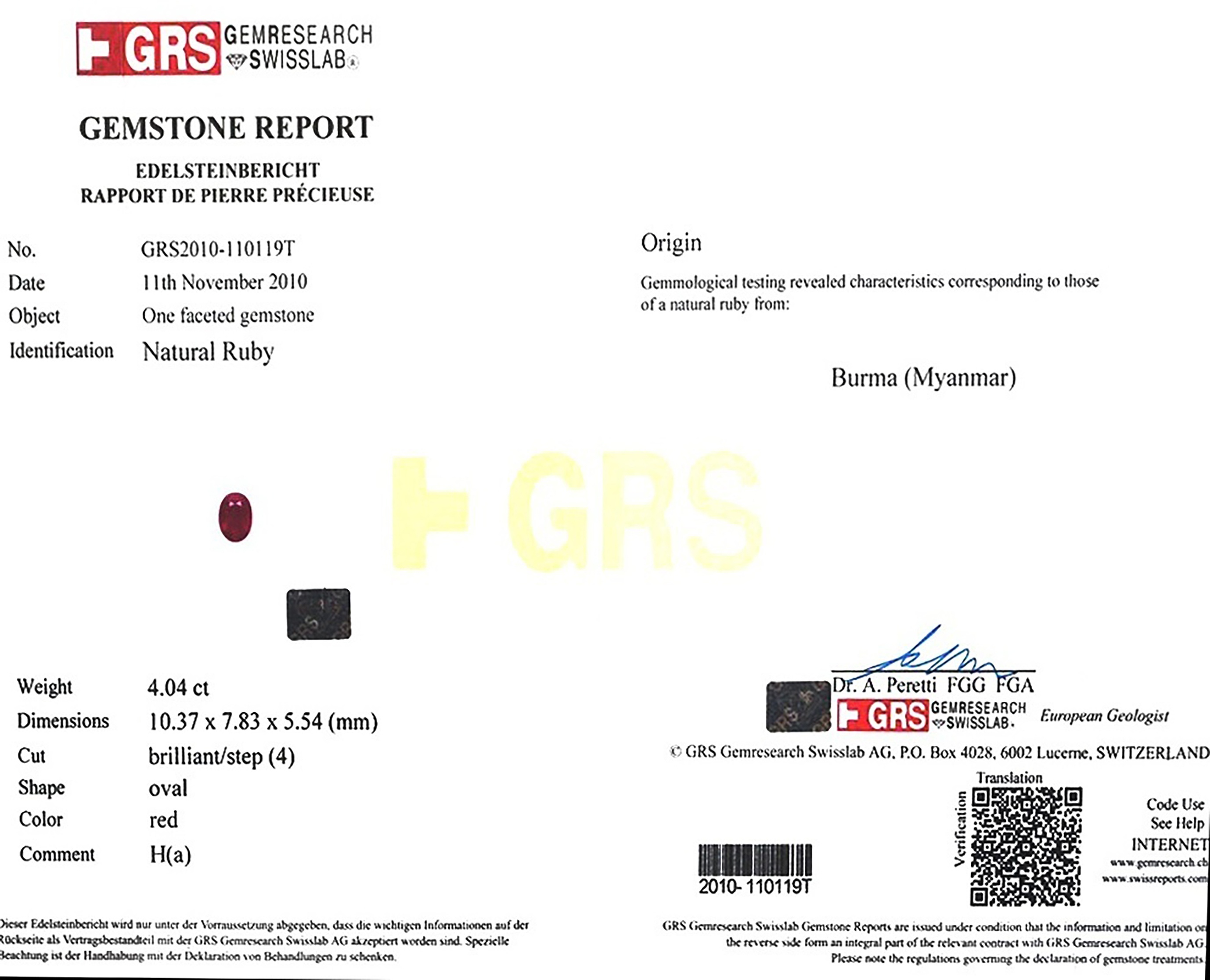 4.04 Ct. Ruby from Burma (Myanmar)