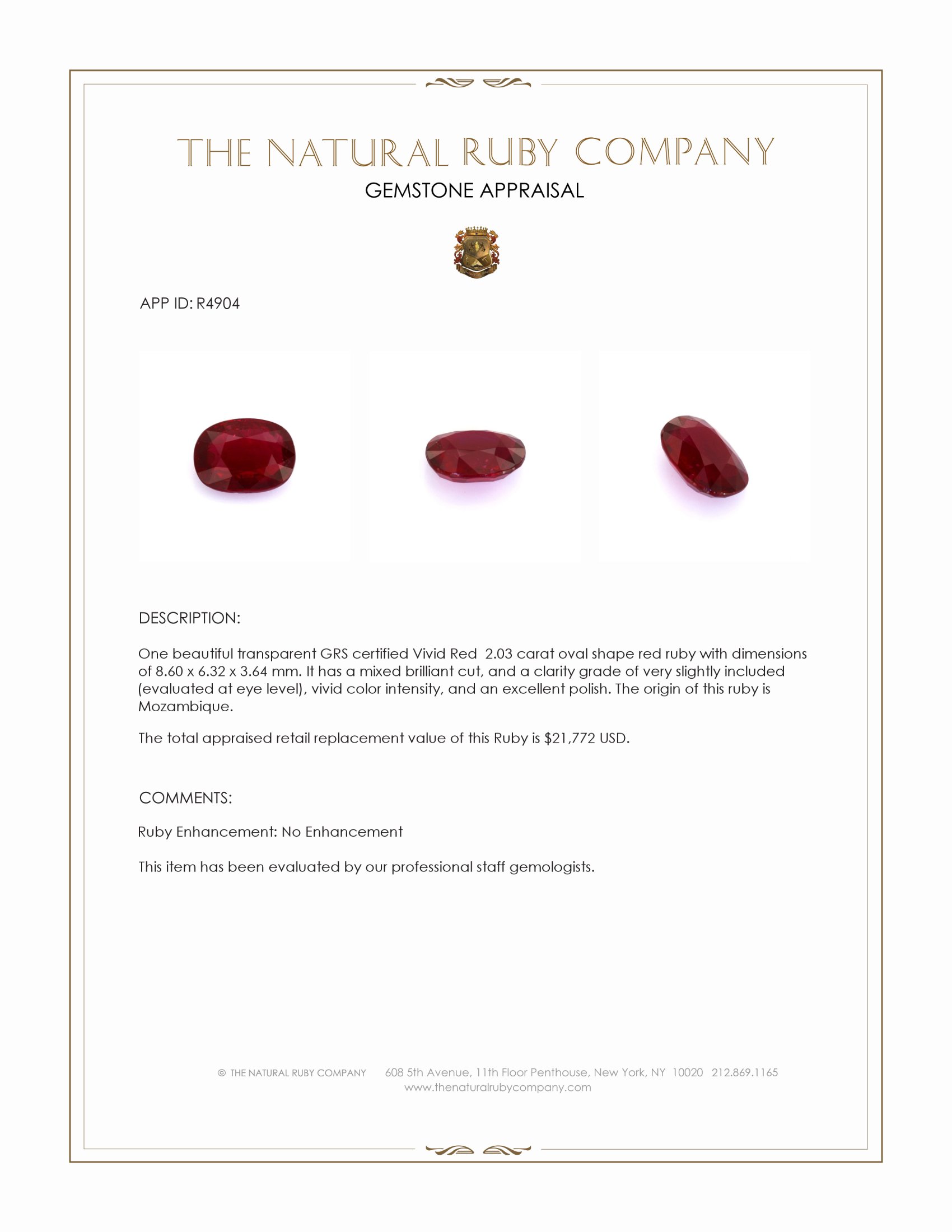 2.03 Ct. Ruby from Mozambique