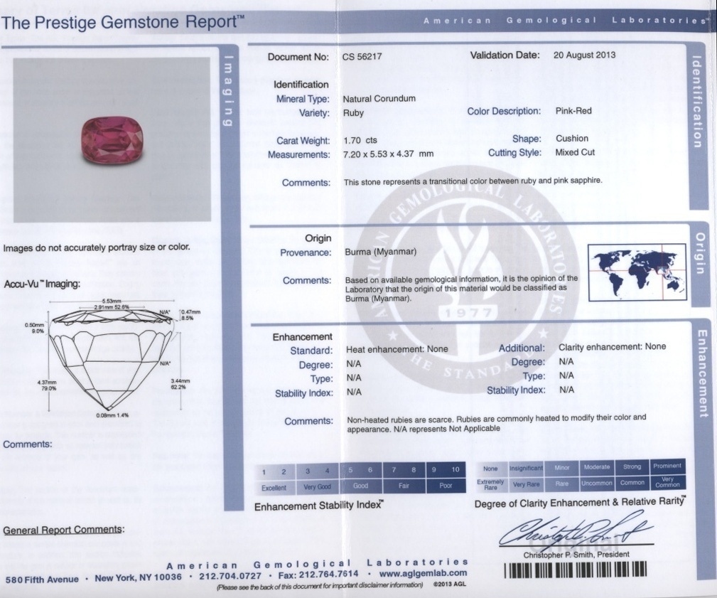 1.70 Ct. Ruby from Burma (Myanmar)