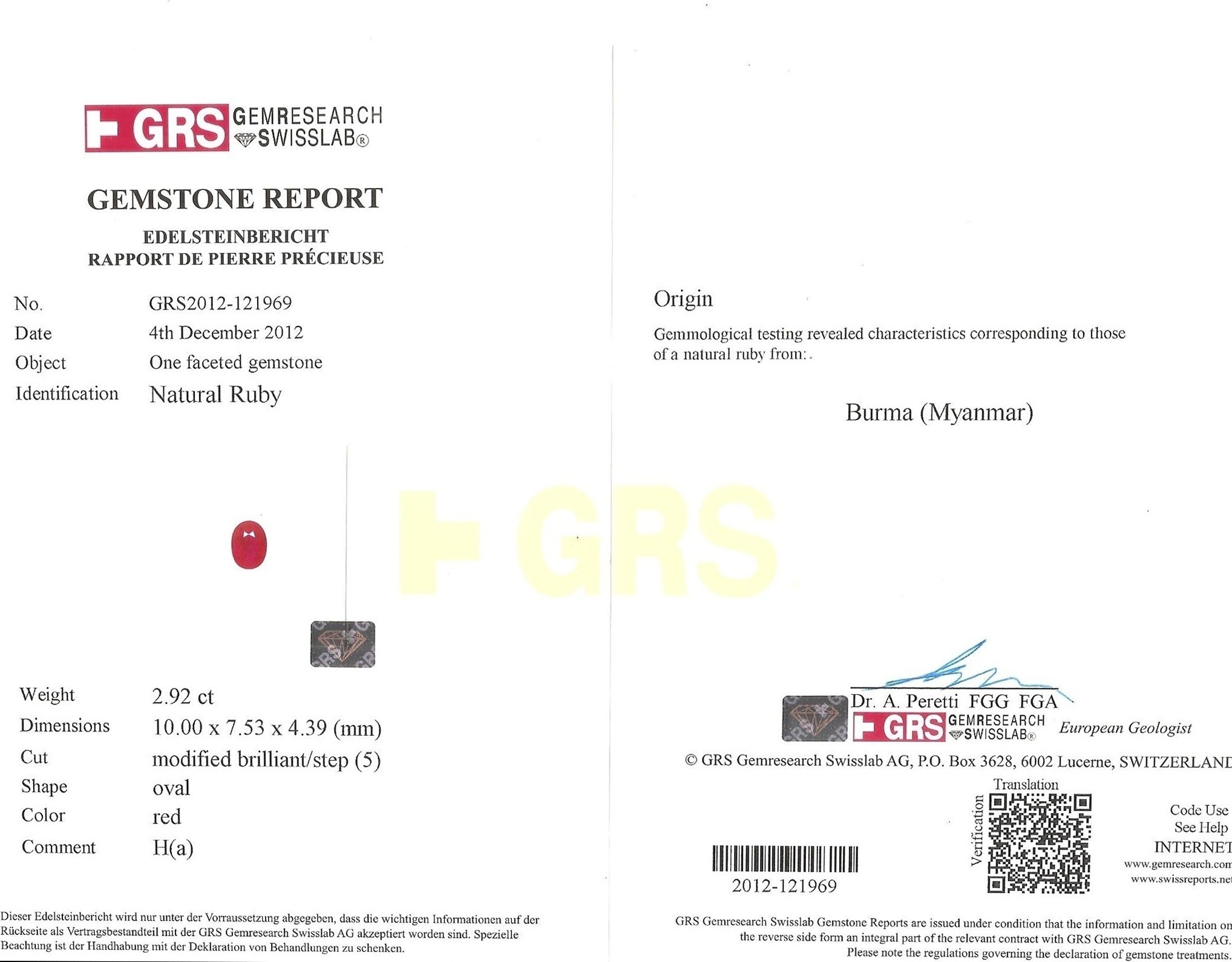 2.92 Ct. Ruby from Burma (Myanmar)